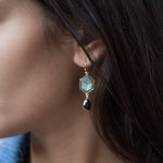 Labradorite and Black Onyx  Gold Vermeil Earrings ~ Dangle ~ Geometric ~ Jewelry  ~ Natural ~ Organic ~ Everyday  ~ ME149