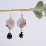 Labradorite and Black Onyx  Gold Vermeil Earrings ~ Dangle ~ Geometric ~ Jewelry  ~ Natural ~ Organic ~ Everyday  ~ ME149