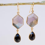 Labradorite and Black Onyx  Gold Vermeil Earrings ~ Dangle ~ Geometric ~ Jewelry  ~ Natural ~ Organic ~ Everyday  ~ ME149