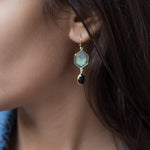 Labradorite and Black Onyx  Gold Vermeil Earrings ~ Dangle ~ Geometric ~ Jewelry  ~ Natural ~ Organic ~ Everyday  ~ ME149