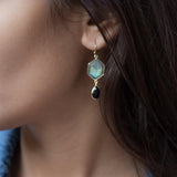 Labradorite and Black Onyx  Gold Vermeil Earrings ~ Dangle ~ Geometric ~ Jewelry  ~ Natural ~ Organic ~ Everyday  ~ ME149