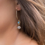 Labradorite & Herkimer Diamond Gold Hoop Earrings ~ 14k Gold Filled or Sterling Silver - Maresia Jewelry