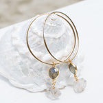 Labradorite & Herkimer Diamond Gold Hoop Earrings ~ 14k Gold Filled or Sterling Silver - Maresia Jewelry