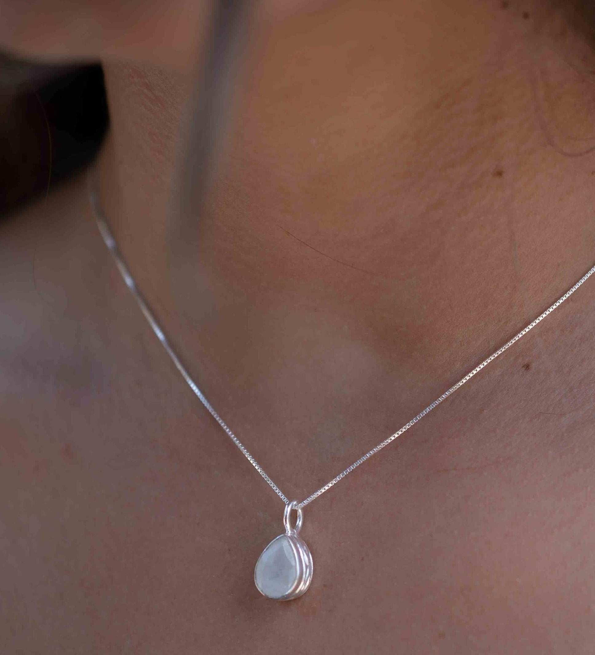 Labradorite, Aqua Chalcedony, Rose Quartz, Moonstone ~ Tear Drop ~ Sterling Silver ~ Charm ~ Layered ~ minimalist ~ delicate MP017