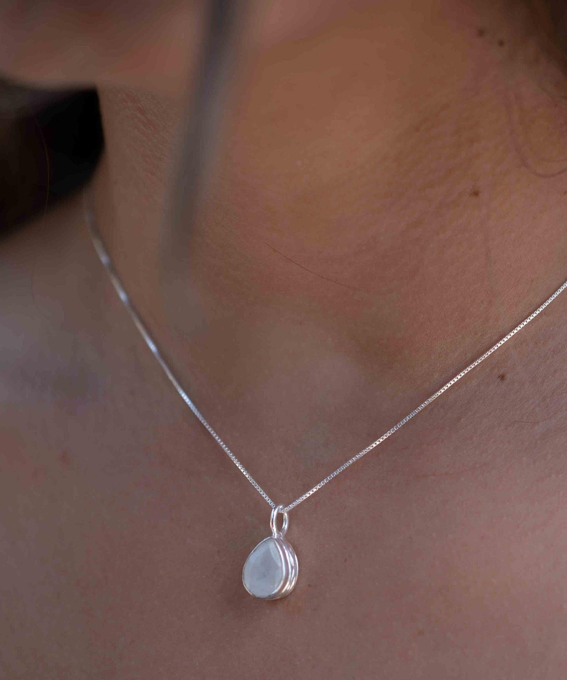 Labradorite, Aqua Chalcedony, Rose Quartz, Moonstone ~ Tear Drop ~ Sterling Silver ~ Charm ~ Layered ~ minimalist ~ delicate MP017