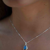 Labradorite, Aqua Chalcedony, Rose Quartz, Moonstone ~ Tear Drop ~ Sterling Silver ~ Charm ~ Layered ~ minimalist ~ delicate MP017
