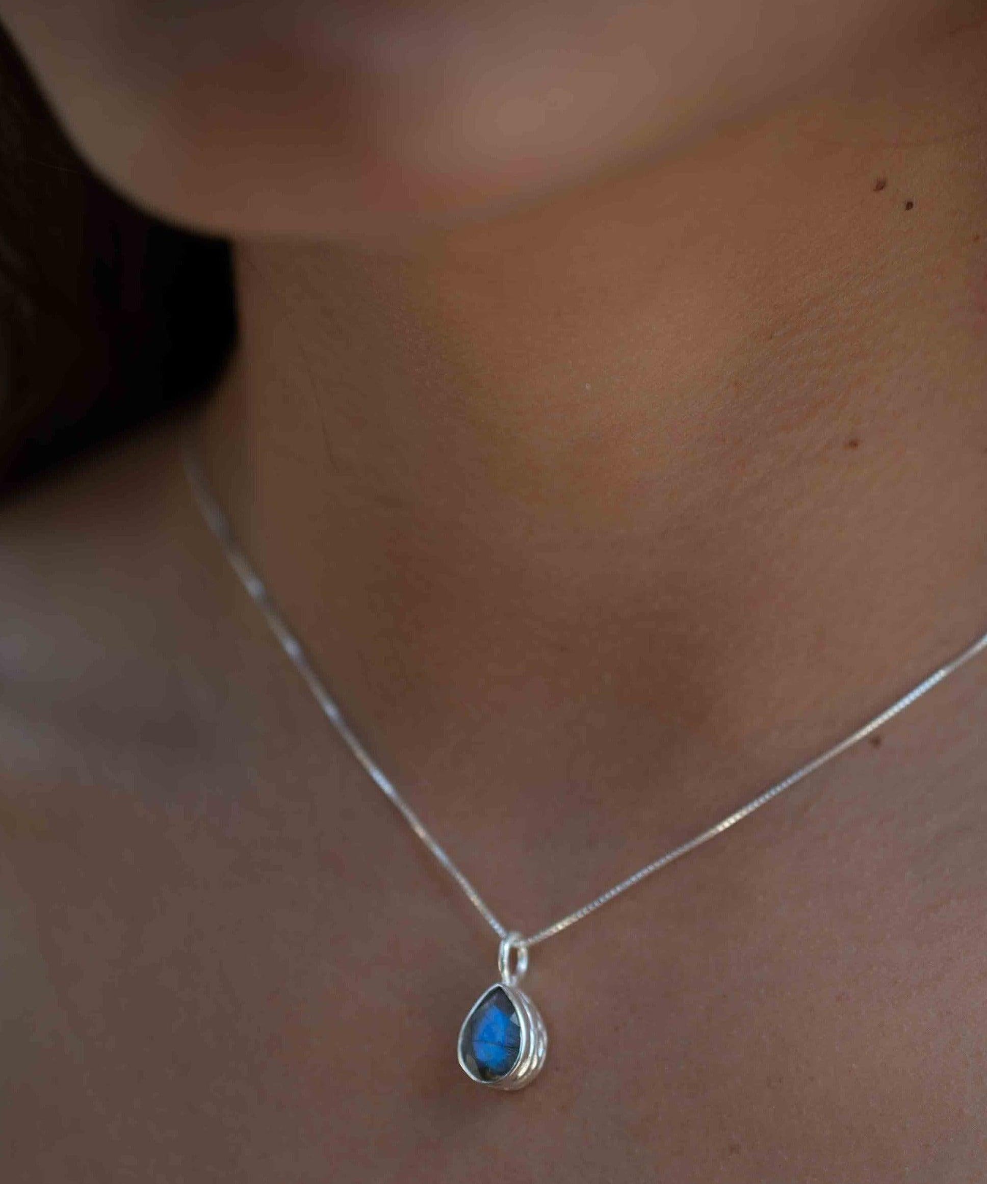 Labradorite, Aqua Chalcedony, Rose Quartz, Moonstone ~ Tear Drop ~ Sterling Silver ~ Charm ~ Layered ~ minimalist ~ delicate MP017