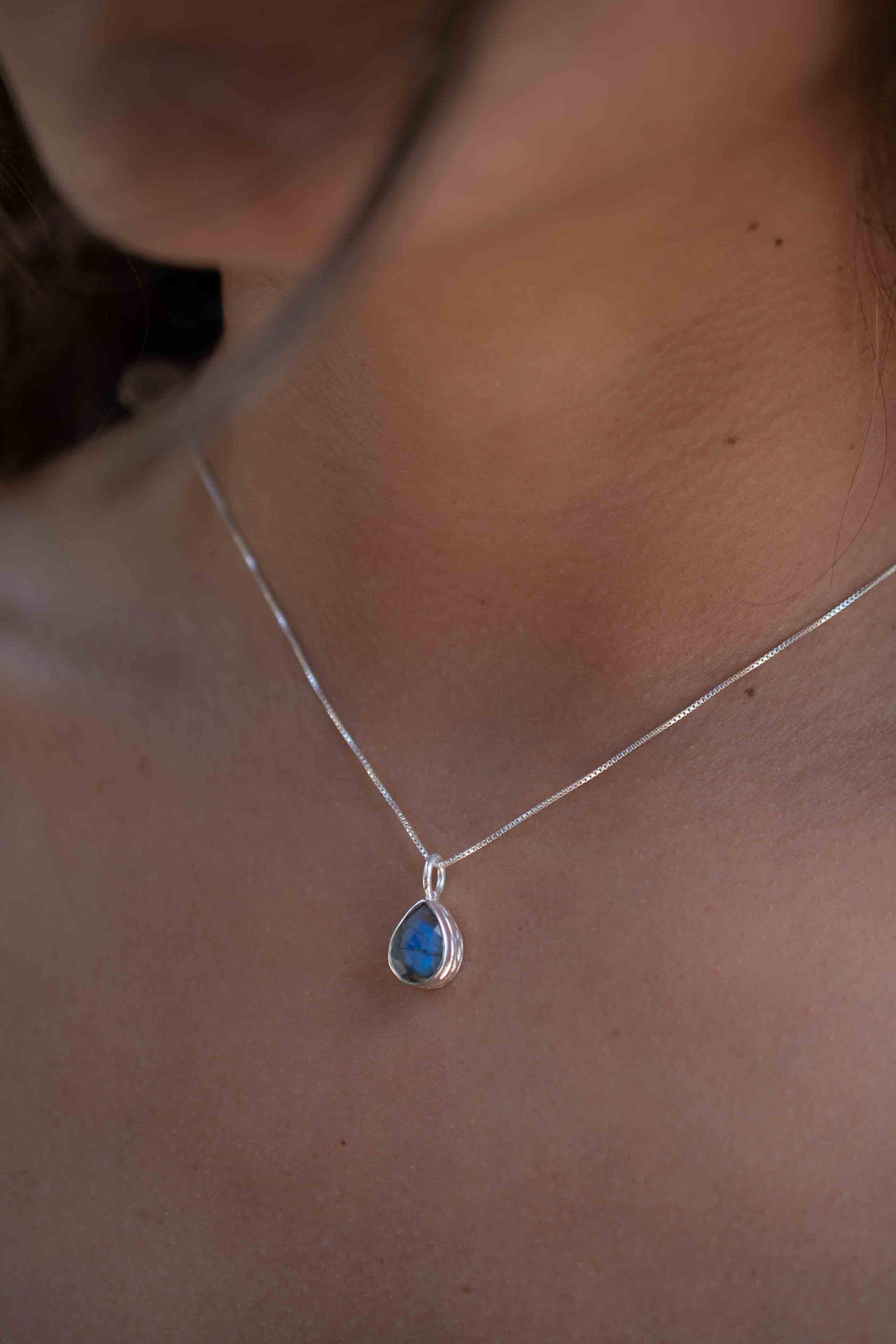 Labradorite, Aqua Chalcedony, Rose Quartz, Moonstone ~ Tear Drop ~ Sterling Silver ~ Charm ~ Layered ~ minimalist ~ delicate MP017