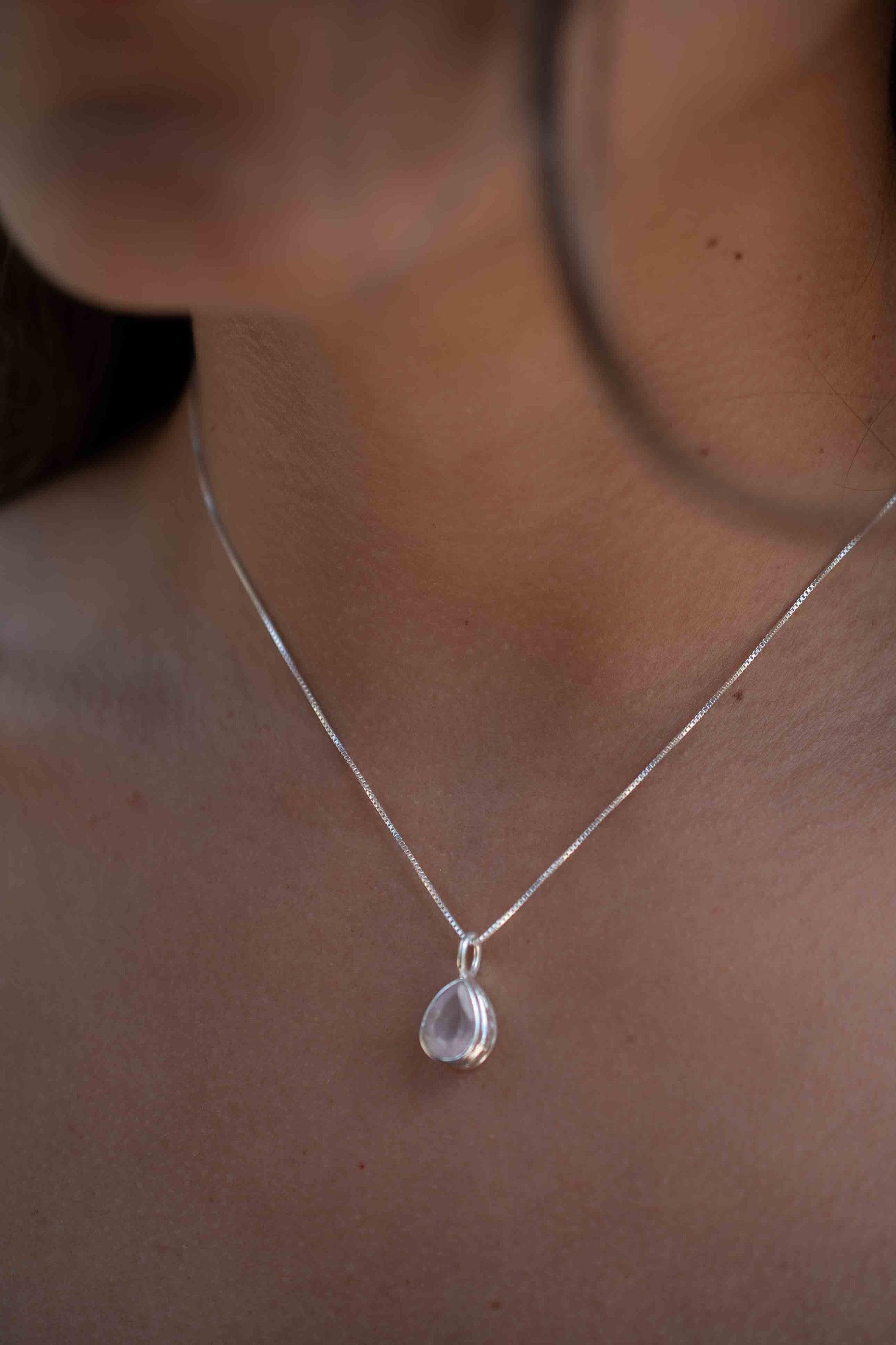 Labradorite, Aqua Chalcedony, Rose Quartz, Moonstone ~ Tear Drop ~ Sterling Silver ~ Charm ~ Layered ~ minimalist ~ delicate MP017