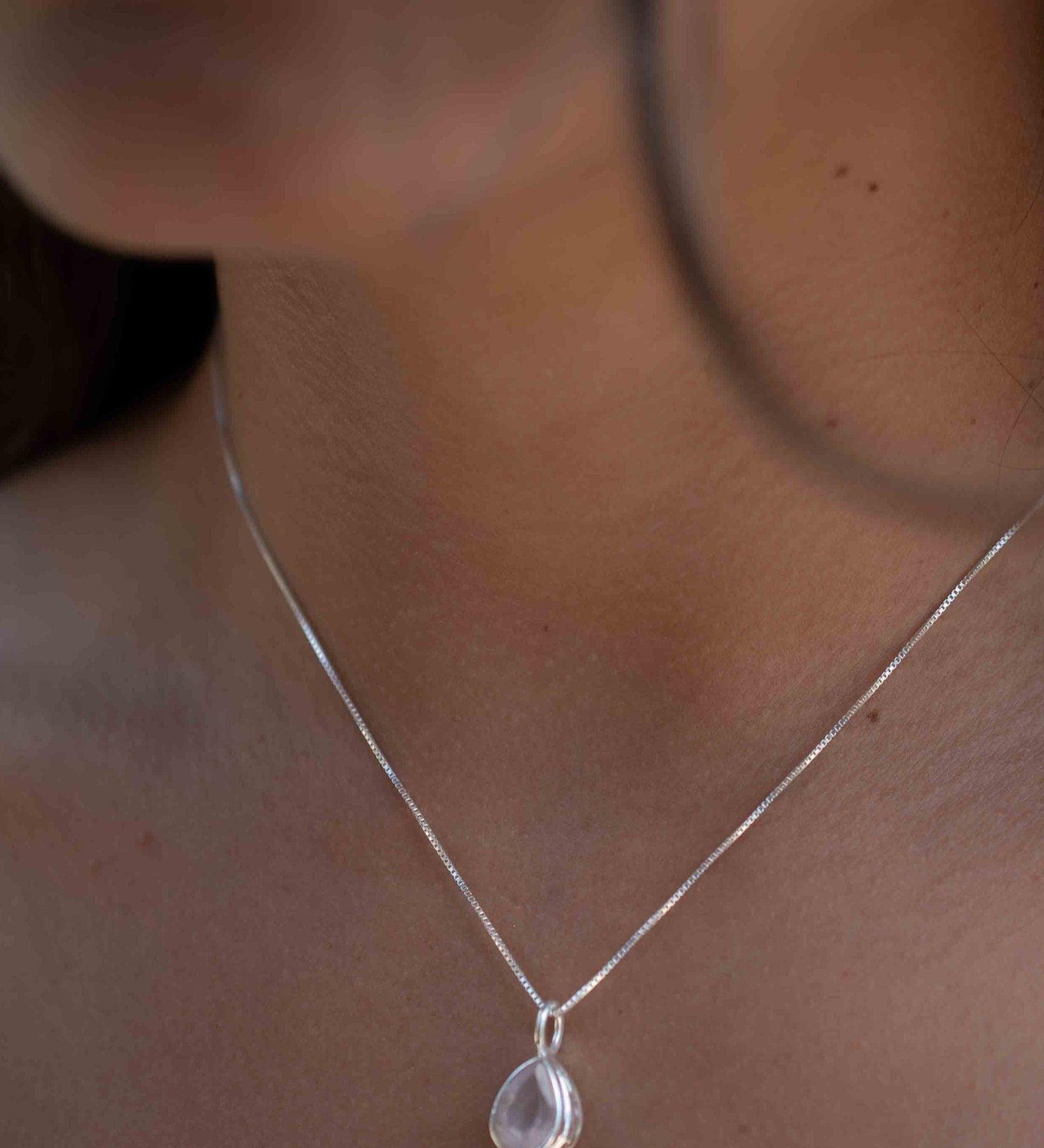 Labradorite, Aqua Chalcedony, Rose Quartz, Moonstone ~ Tear Drop ~ Sterling Silver ~ Charm ~ Layered ~ minimalist ~ delicate MP018