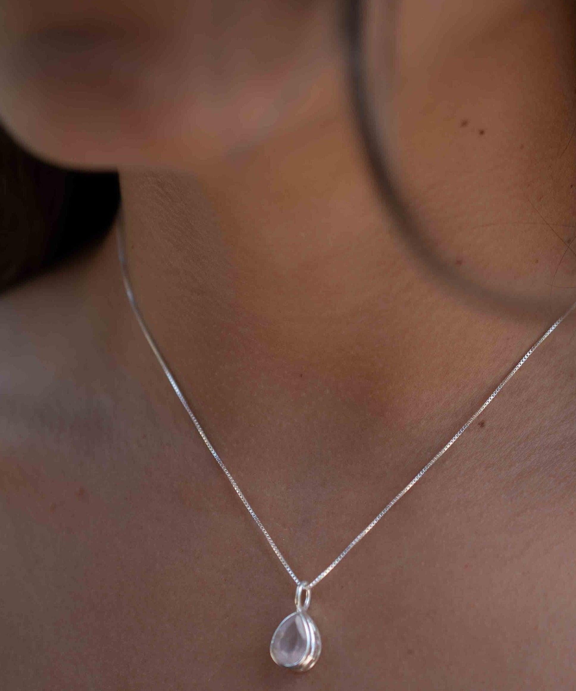 Labradorite, Aqua Chalcedony, Rose Quartz, Moonstone ~ Tear Drop ~ Sterling Silver ~ Charm ~ Layered ~ minimalist ~ delicate MP018