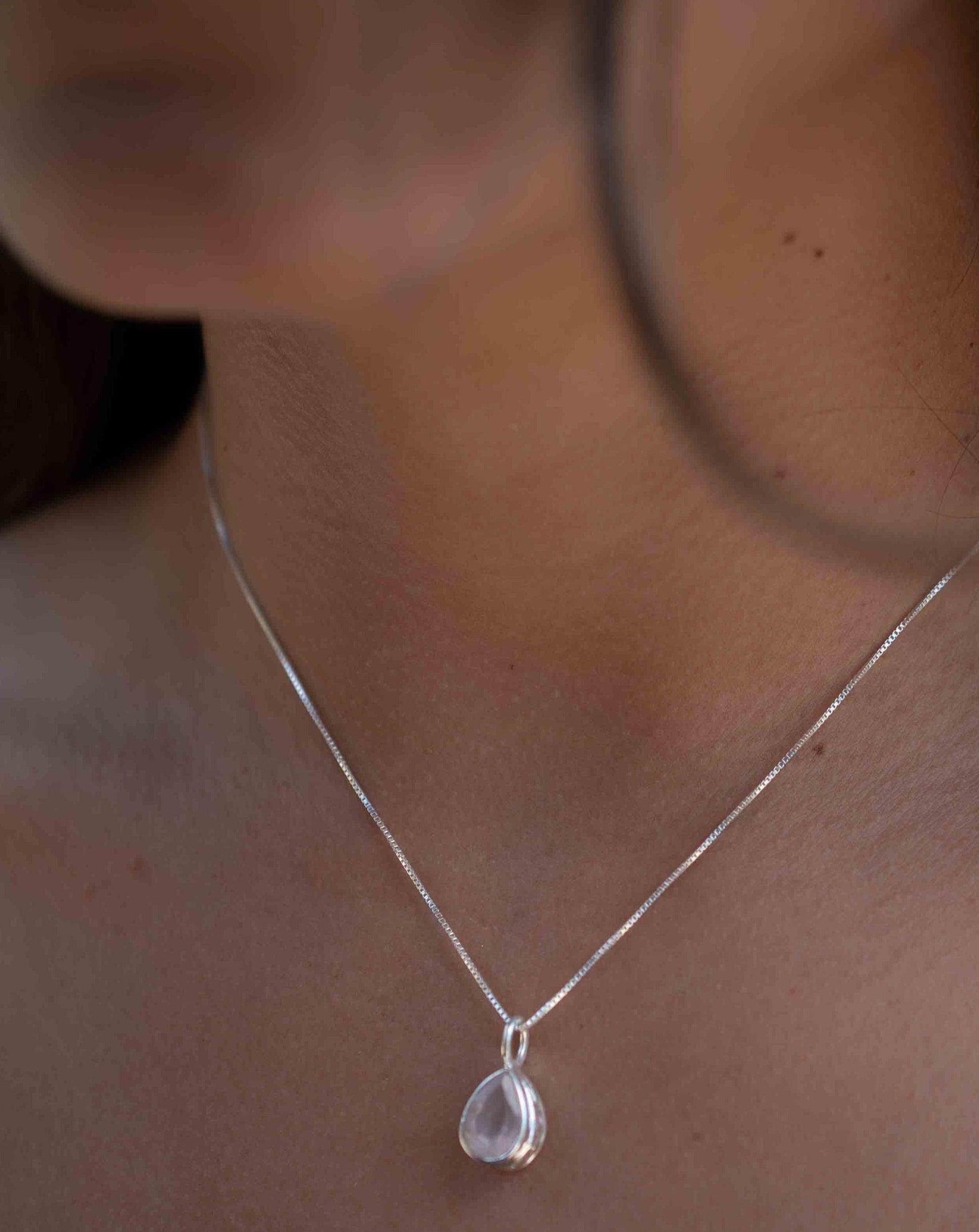 Labradorite, Aqua Chalcedony, Rose Quartz, Moonstone ~ Tear Drop ~ Sterling Silver ~ Charm ~ Layered ~ minimalist ~ delicate MP018