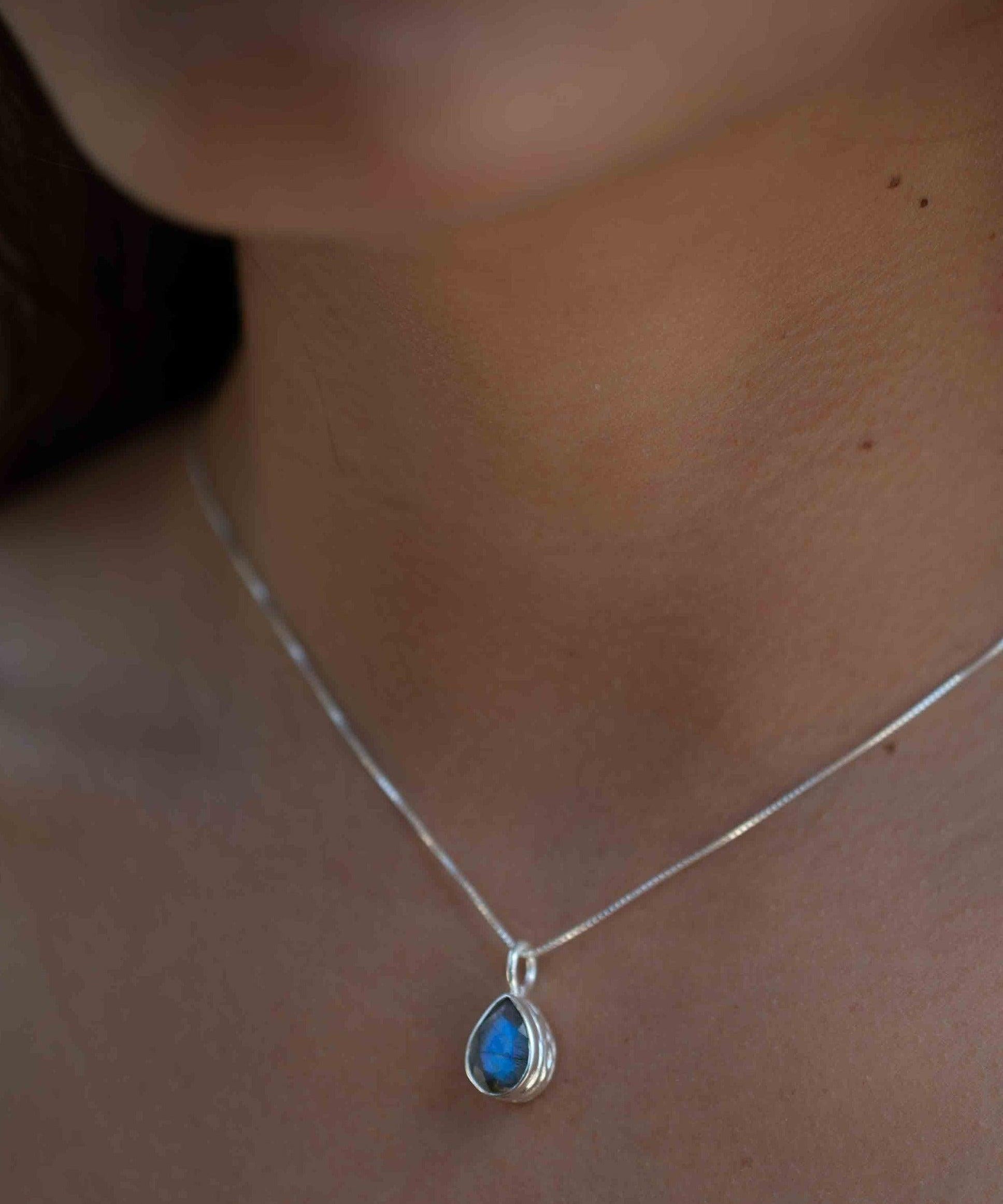 Labradorite, Aqua Chalcedony, Rose Quartz, Moonstone ~ Tear Drop ~ Sterling Silver ~ Charm ~ Layered ~ minimalist ~ delicate MP018