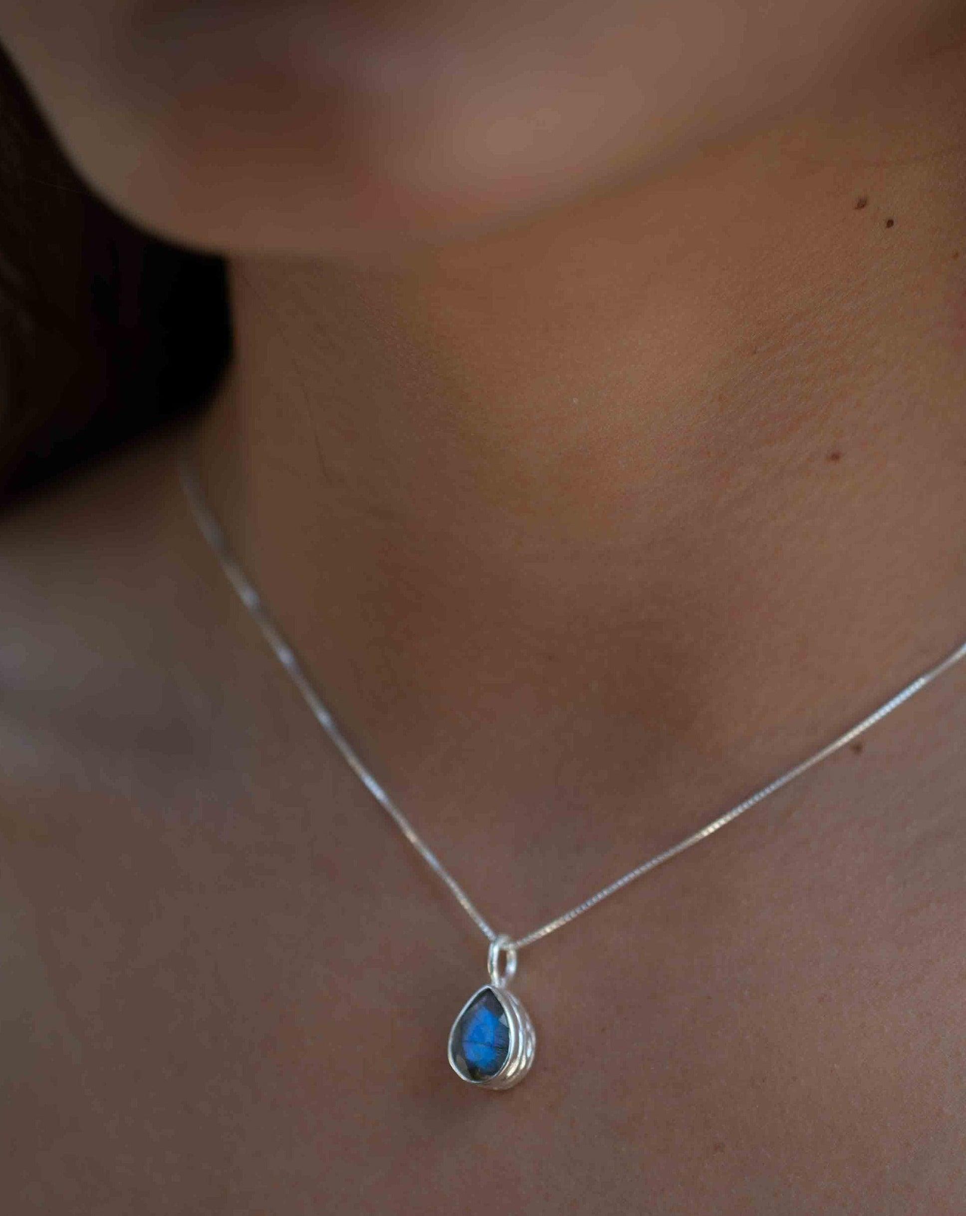 Labradorite, Aqua Chalcedony, Rose Quartz, Moonstone ~ Tear Drop ~ Sterling Silver ~ Charm ~ Layered ~ minimalist ~ delicate MP018
