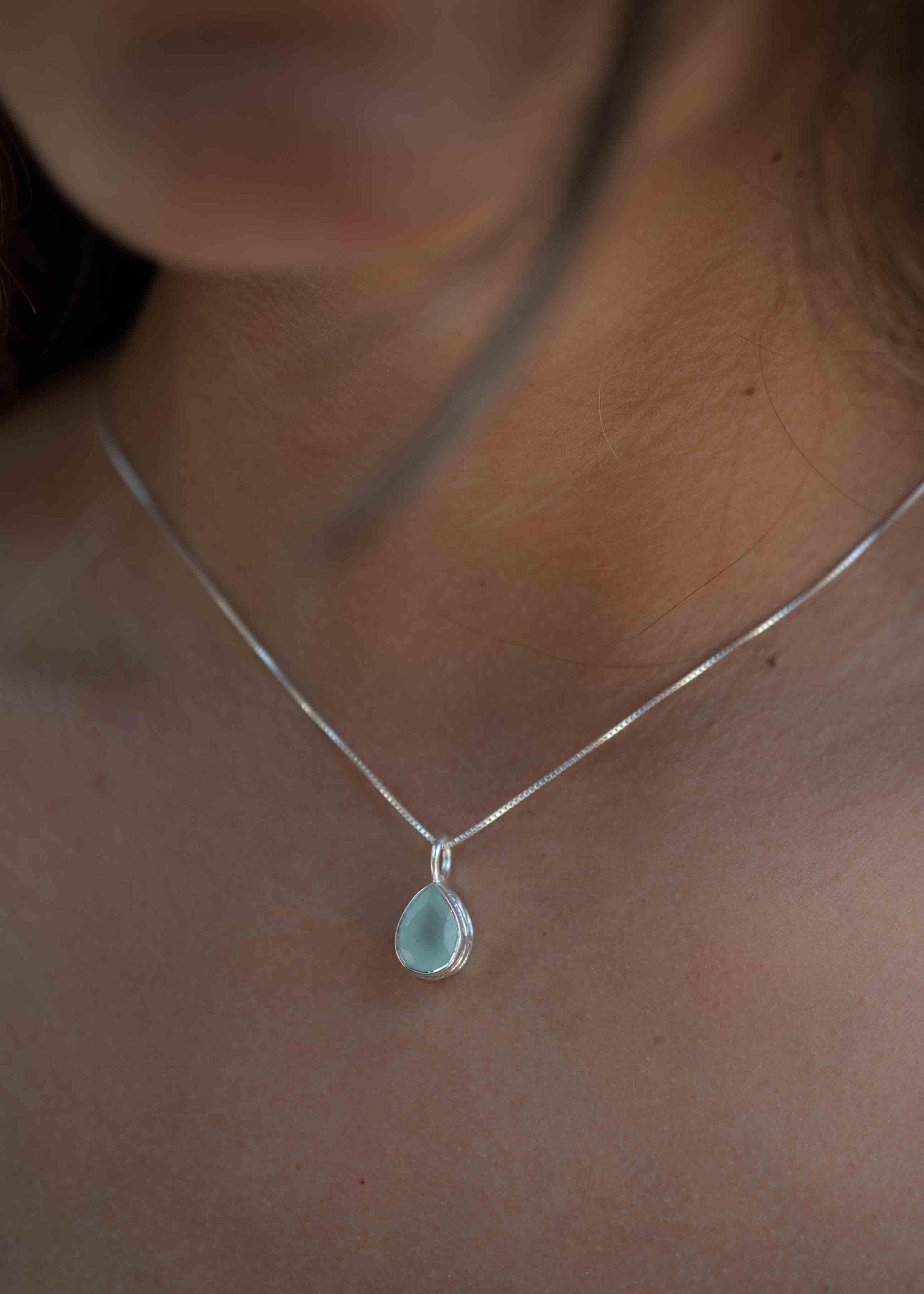 Labradorite, Aqua Chalcedony, Rose Quartz, Moonstone ~ Tear Drop ~ Sterling Silver ~ Charm ~ Layered ~ minimalist ~ delicate MP018