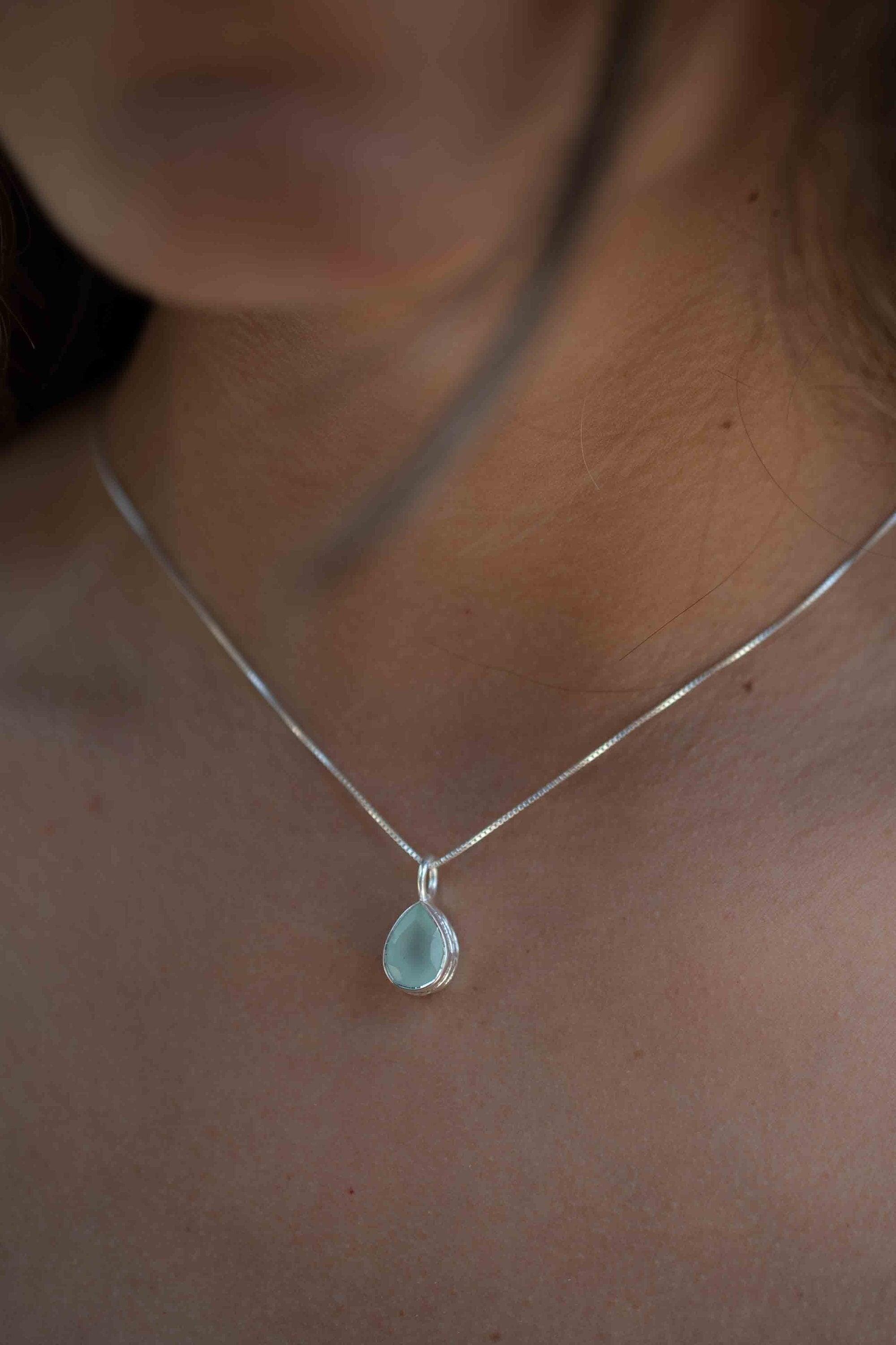Labradorite, Aqua Chalcedony, Rose Quartz, Moonstone ~ Tear Drop ~ Sterling Silver ~ Charm ~ Layered ~ minimalist ~ delicate MP018