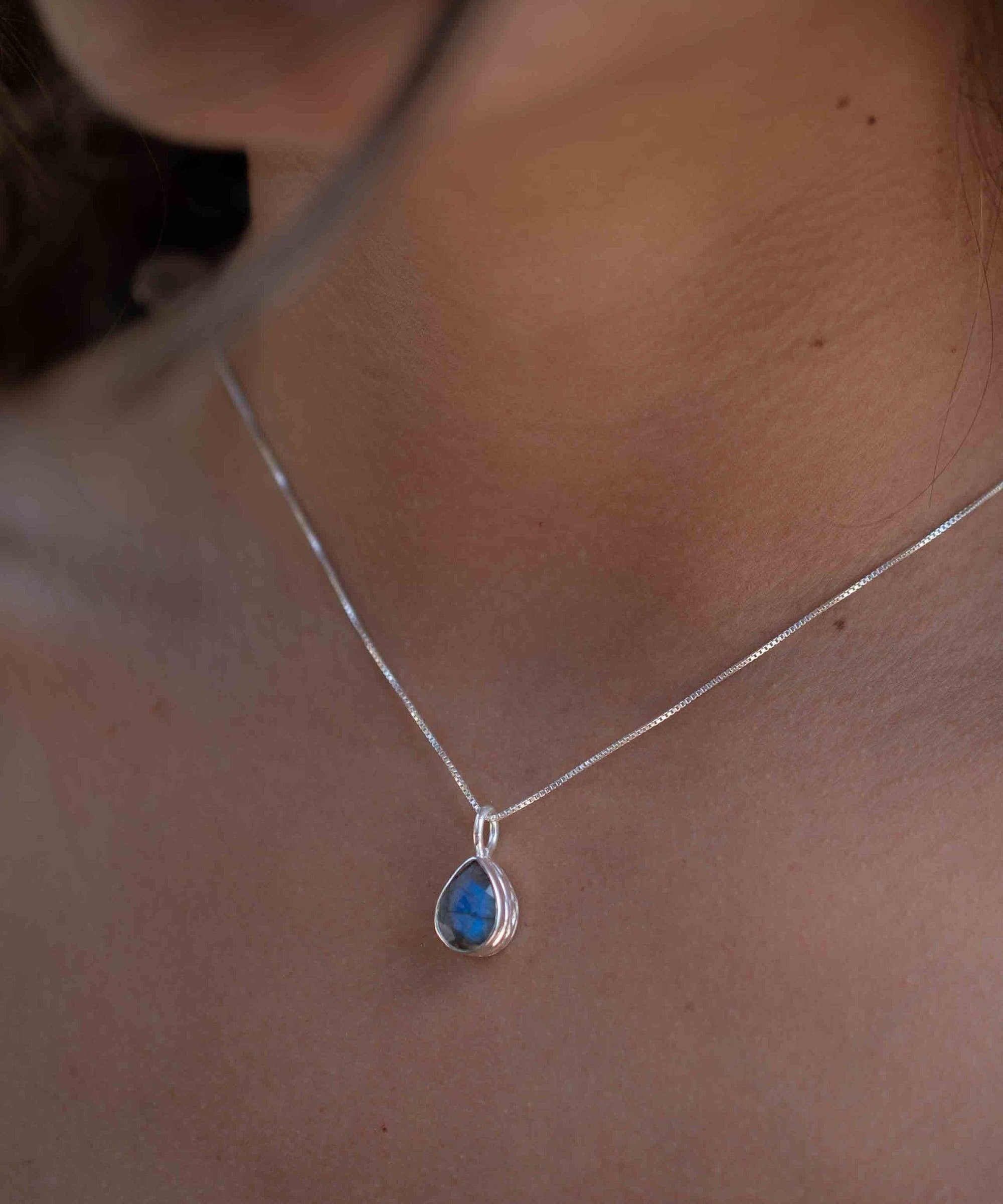 Labradorite, Aqua Chalcedony, Rose Quartz, Moonstone ~ Tear Drop ~ Sterling Silver ~ Charm ~ Layered ~ minimalist ~ delicate MP018