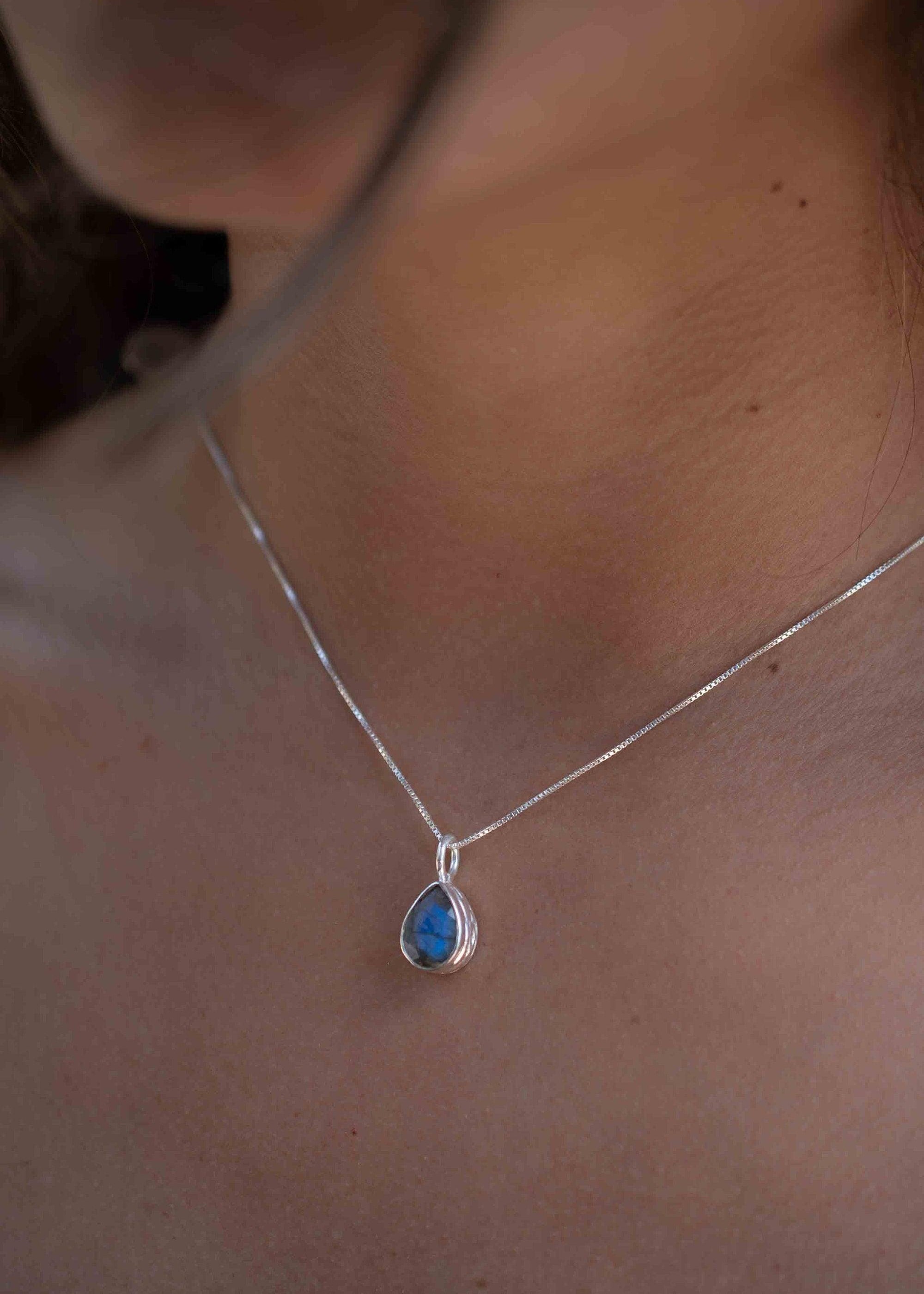 Labradorite, Aqua Chalcedony, Rose Quartz, Moonstone ~ Tear Drop ~ Sterling Silver ~ Charm ~ Layered ~ minimalist ~ delicate MP018