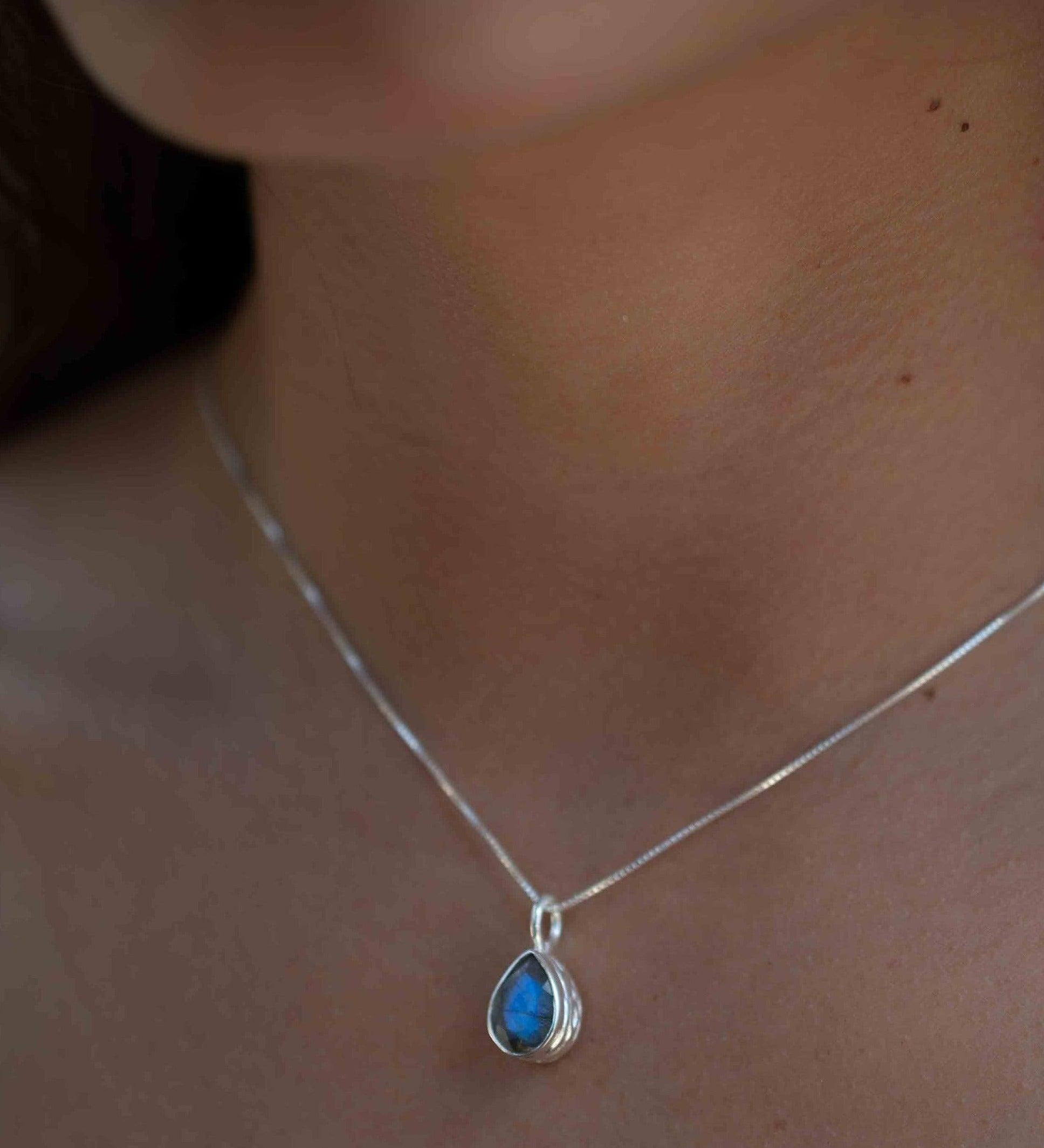 Labradorite, Aqua Chalcedony, Rose Quartz, Moonstone ~ Tear Drop ~ Sterling Silver ~ Charm ~ Layered ~ minimalist ~ delicate MP019