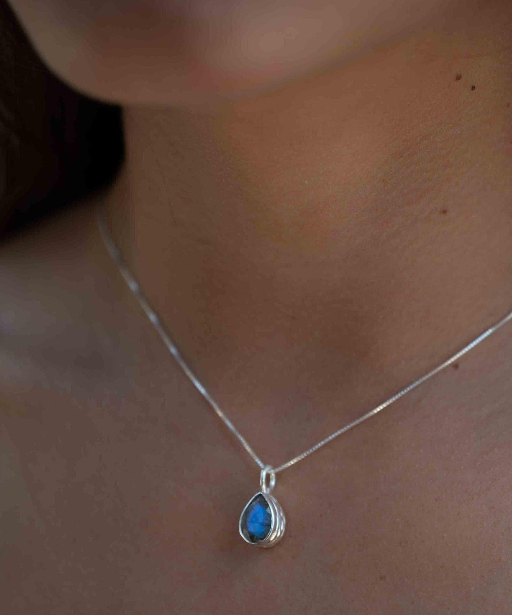 Labradorite, Aqua Chalcedony, Rose Quartz, Moonstone ~ Tear Drop ~ Sterling Silver ~ Charm ~ Layered ~ minimalist ~ delicate MP019