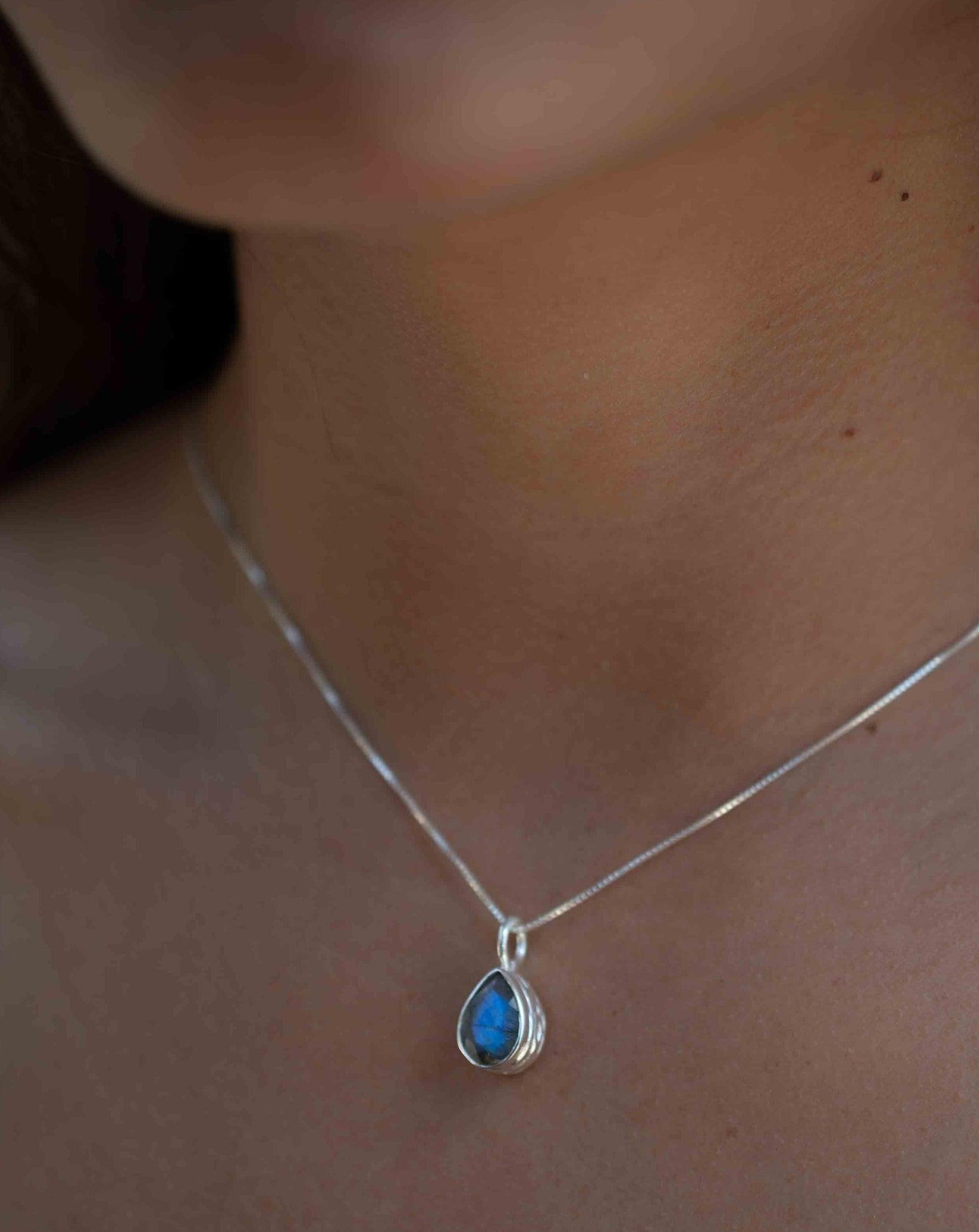 Labradorite, Aqua Chalcedony, Rose Quartz, Moonstone ~ Tear Drop ~ Sterling Silver ~ Charm ~ Layered ~ minimalist ~ delicate MP019