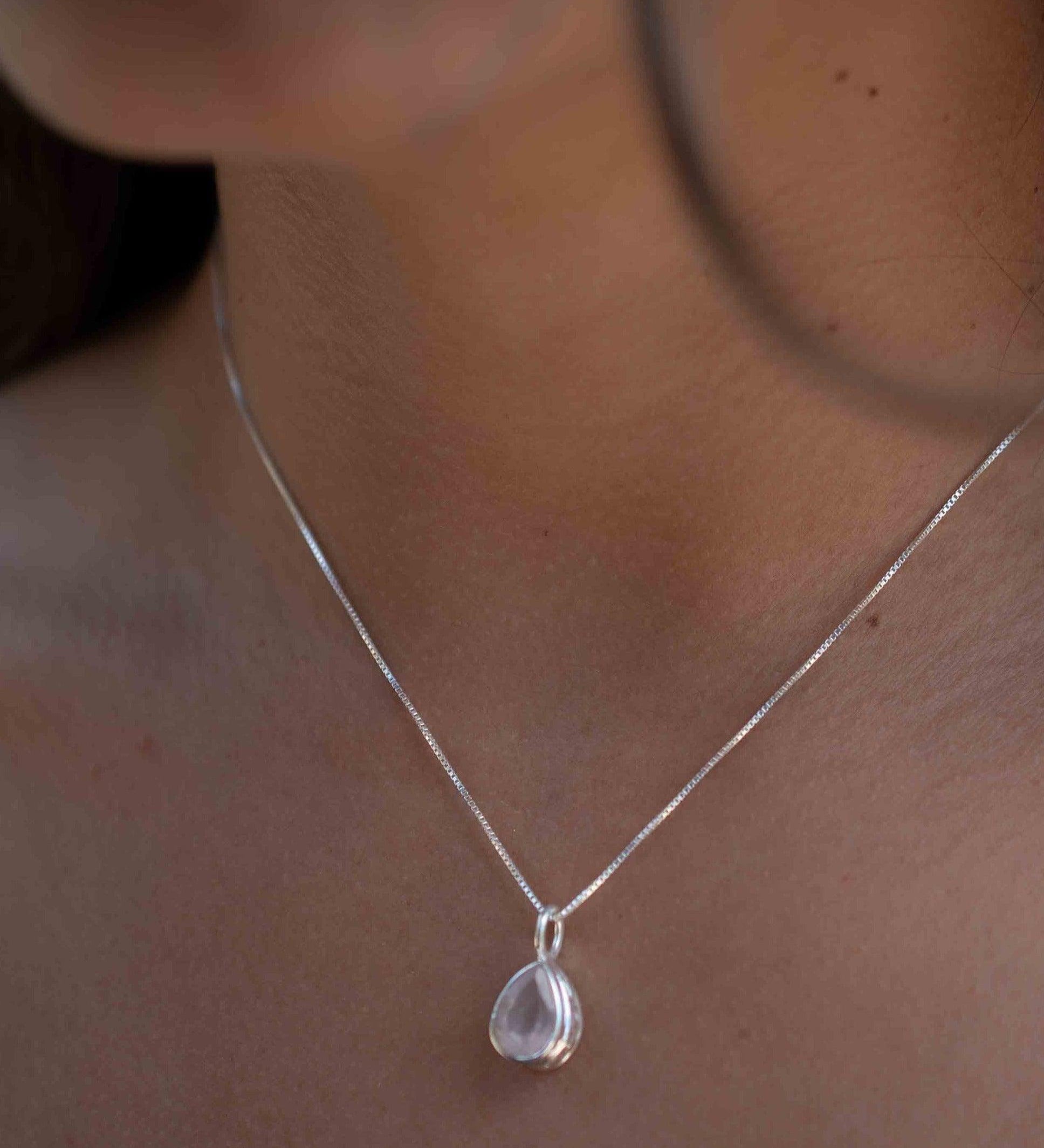 Labradorite, Aqua Chalcedony, Rose Quartz, Moonstone ~ Tear Drop ~ Sterling Silver ~ Charm ~ Layered ~ minimalist ~ delicate MP019