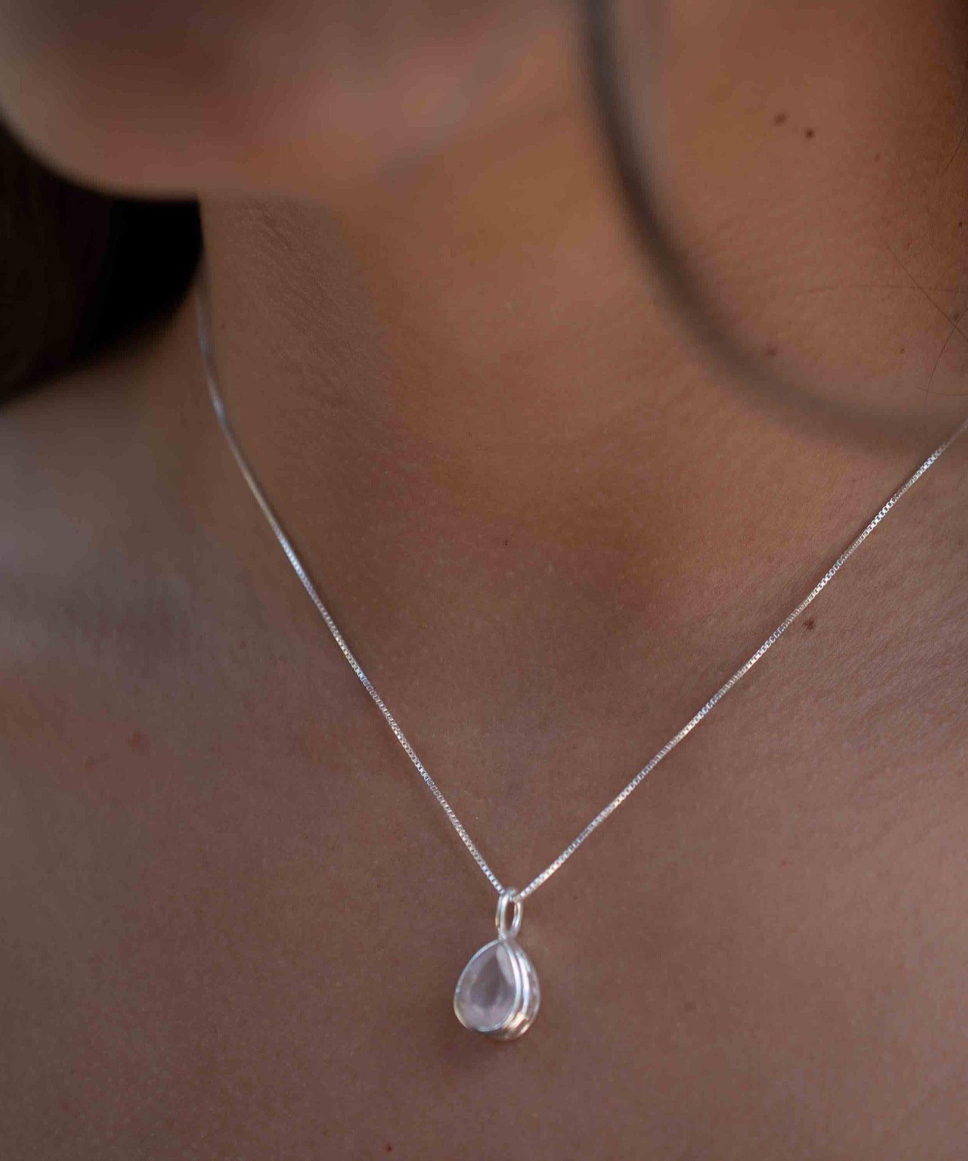 Labradorite, Aqua Chalcedony, Rose Quartz, Moonstone ~ Tear Drop ~ Sterling Silver ~ Charm ~ Layered ~ minimalist ~ delicate MP019