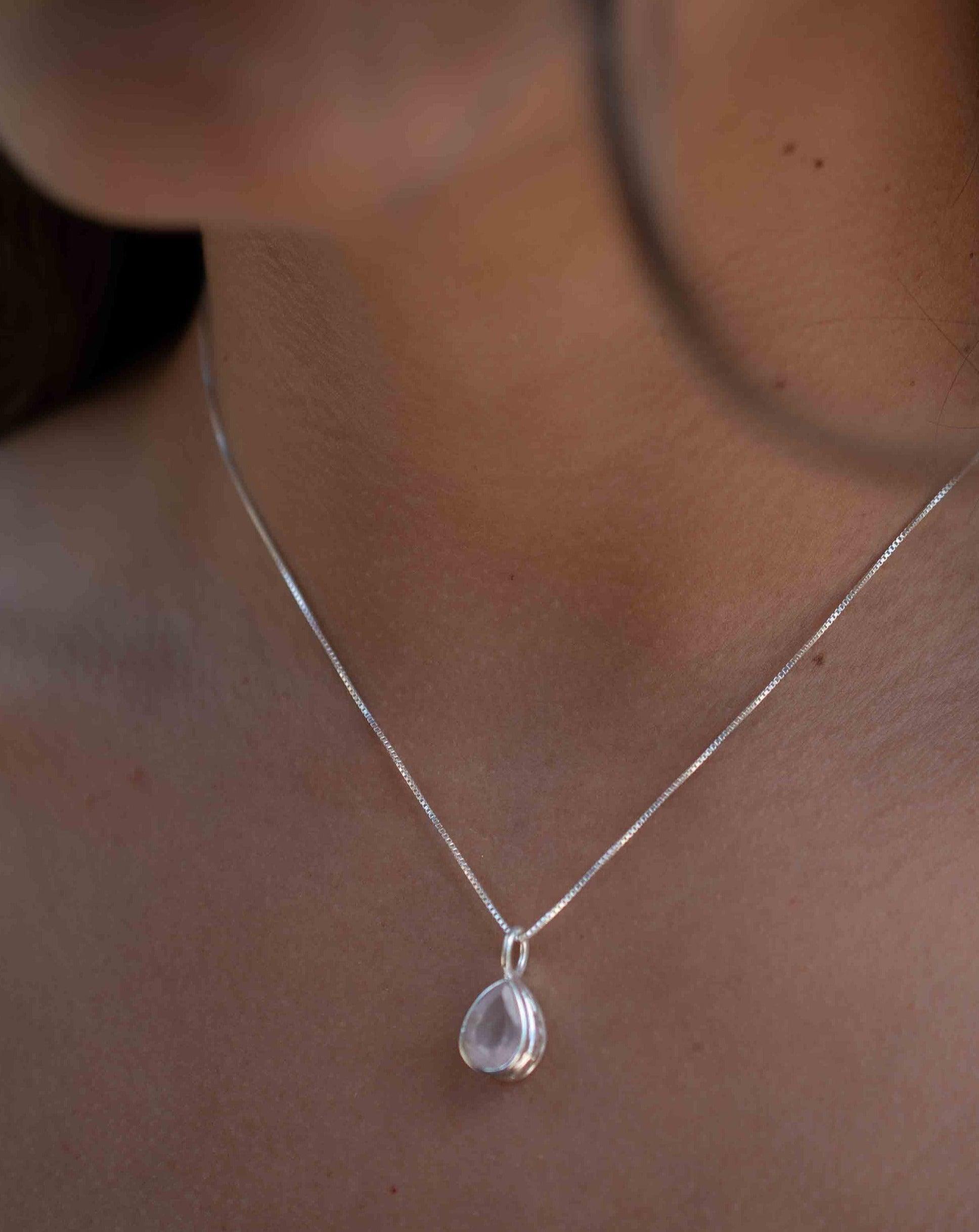 Labradorite, Aqua Chalcedony, Rose Quartz, Moonstone ~ Tear Drop ~ Sterling Silver ~ Charm ~ Layered ~ minimalist ~ delicate MP019