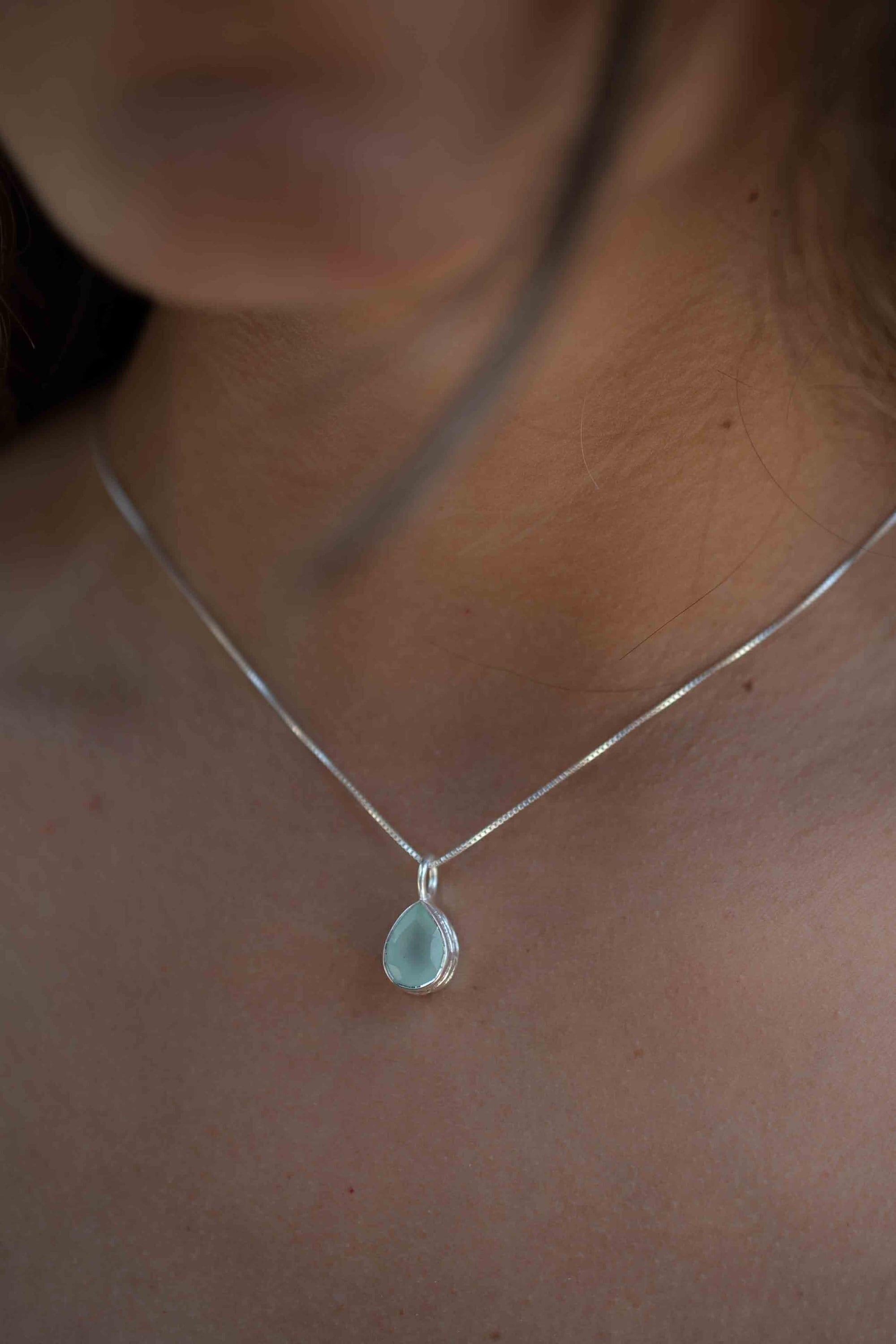 Labradorite, Aqua Chalcedony, Rose Quartz, Moonstone ~ Tear Drop ~ Sterling Silver ~ Charm ~ Layered ~ minimalist ~ delicate MP019