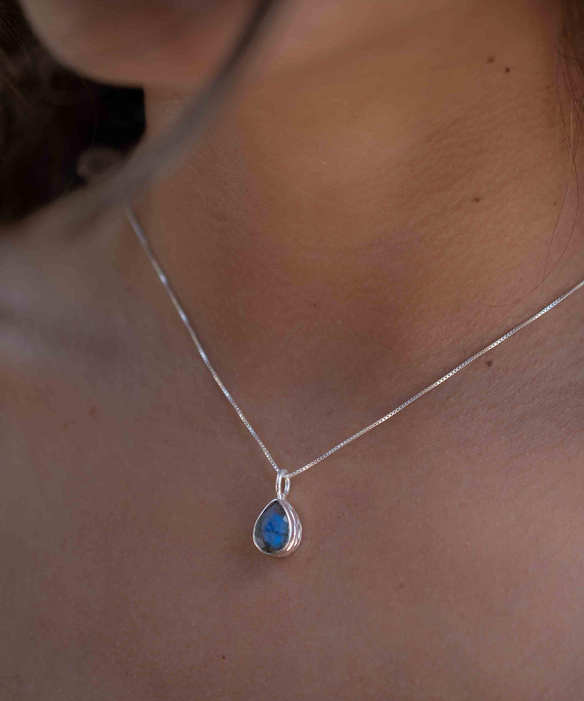 Labradorite, Aqua Chalcedony, Rose Quartz, Moonstone ~ Tear Drop ~ Sterling Silver ~ Charm ~ Layered ~ minimalist ~ delicate MP019