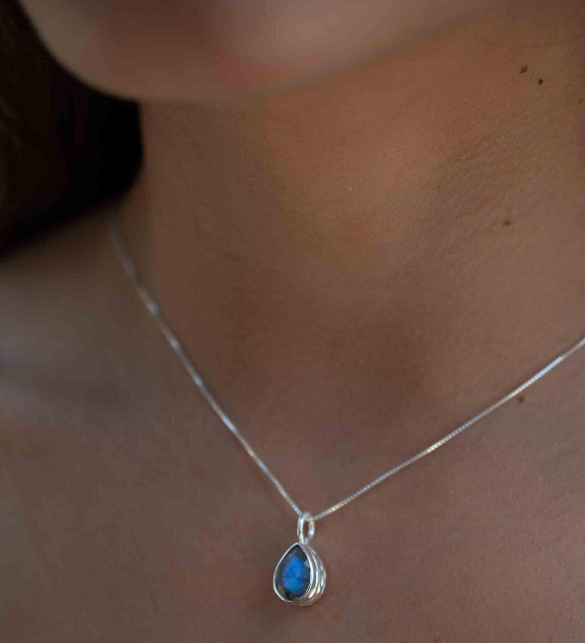 Labradorite, Aqua Chalcedony, Rose Quartz, Moonstone ~ Tear Drop ~ Sterling Silver ~ Charm ~ Layered ~ minimalist ~ delicate MP020