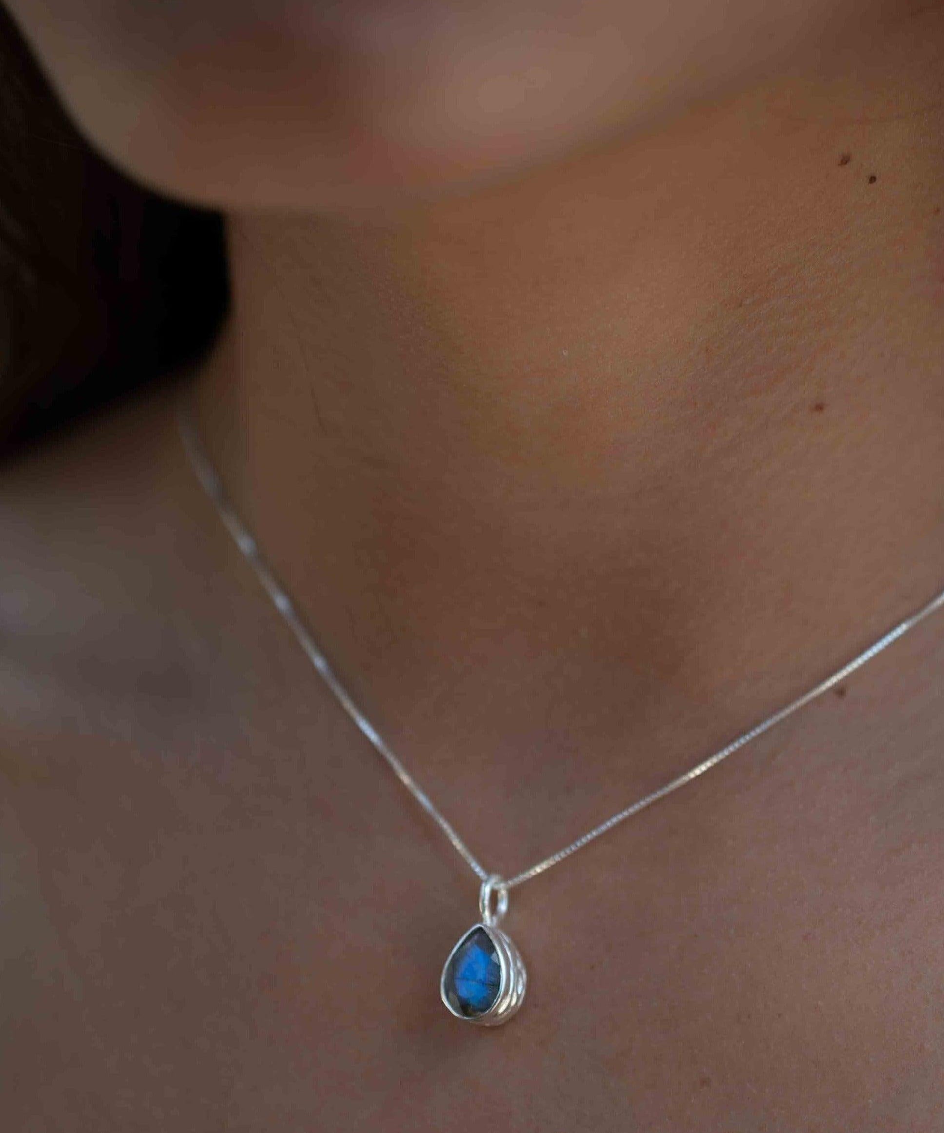 Labradorite, Aqua Chalcedony, Rose Quartz, Moonstone ~ Tear Drop ~ Sterling Silver ~ Charm ~ Layered ~ minimalist ~ delicate MP020