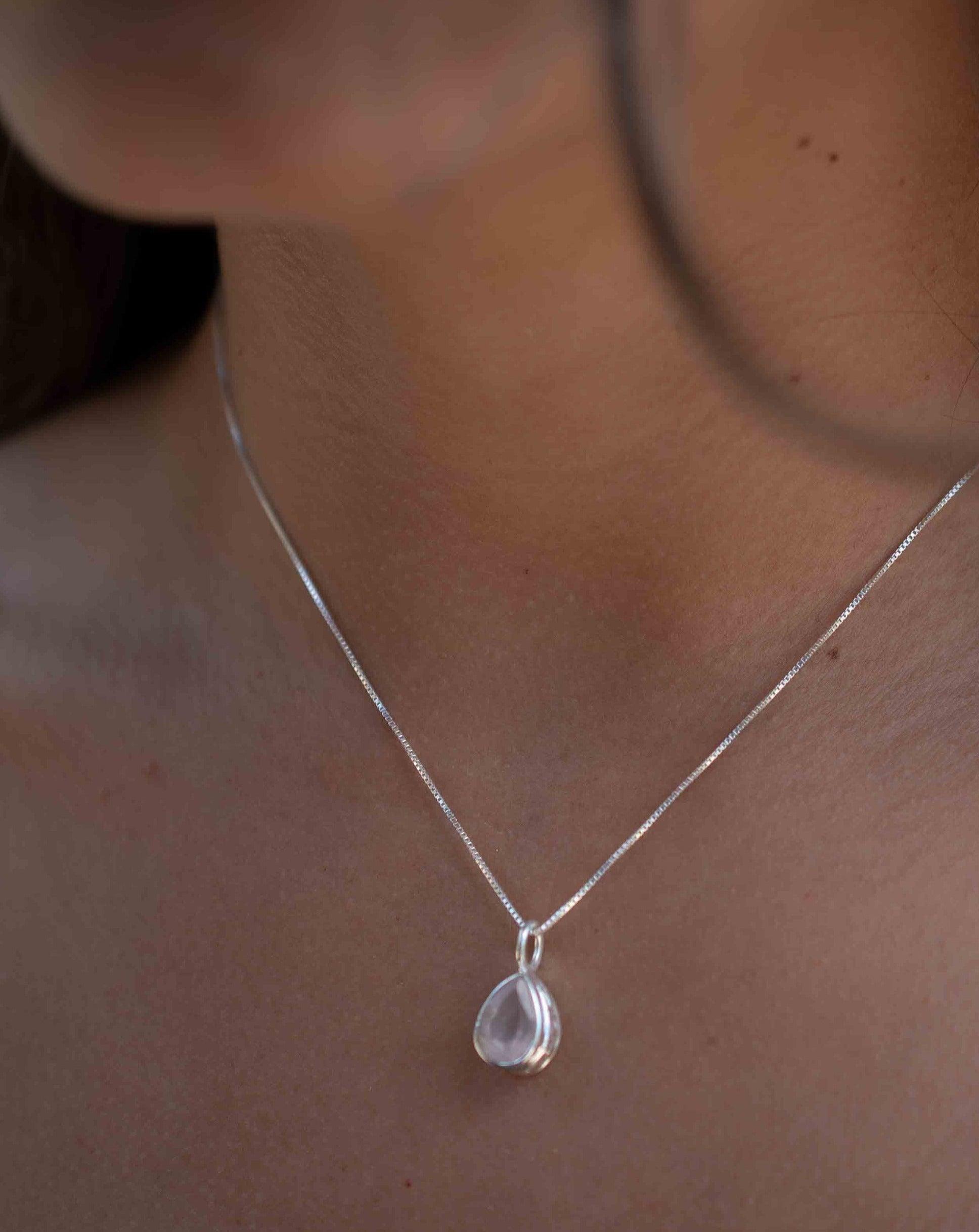 Labradorite, Aqua Chalcedony, Rose Quartz, Moonstone ~ Tear Drop ~ Sterling Silver ~ Charm ~ Layered ~ minimalist ~ delicate MP020