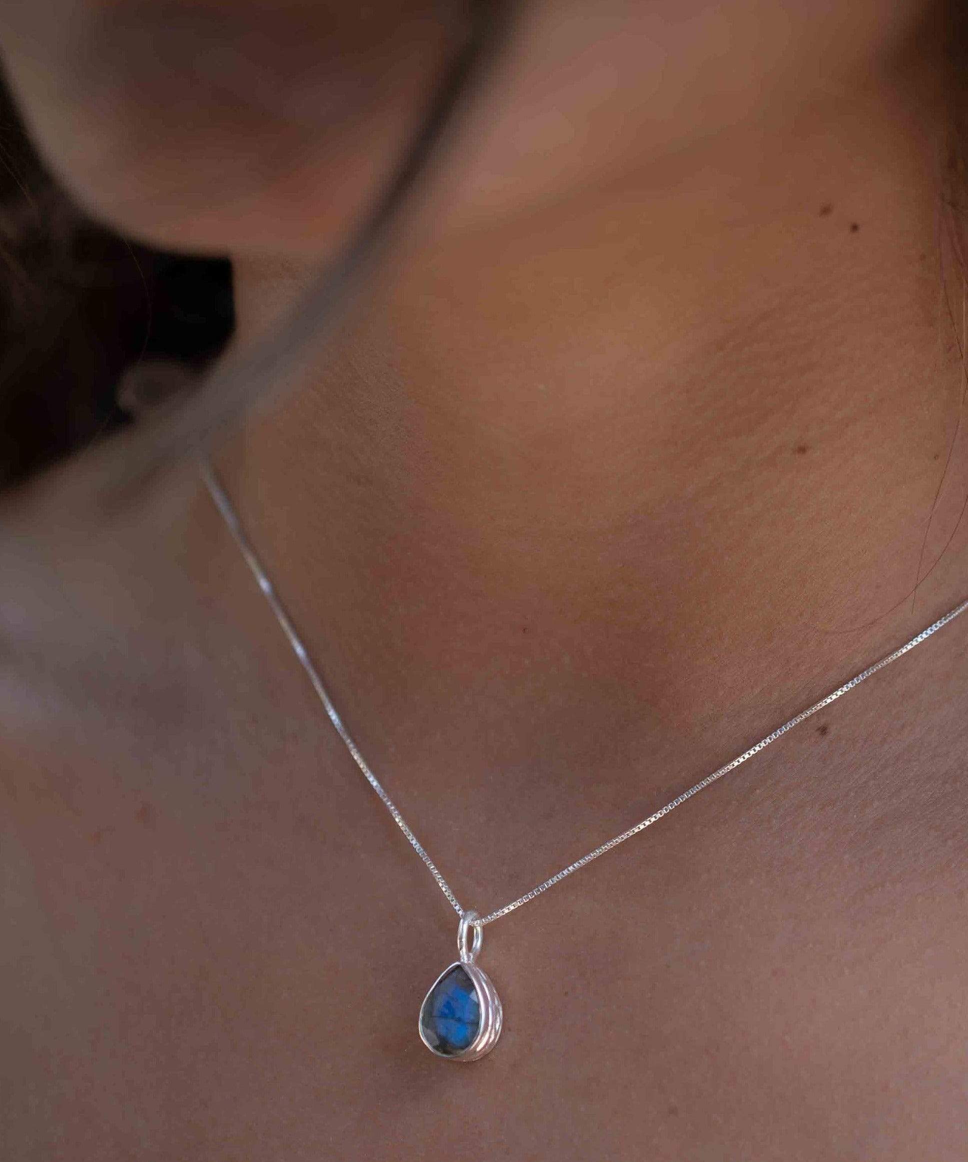 Labradorite, Aqua Chalcedony, Rose Quartz, Moonstone ~ Tear Drop ~ Sterling Silver ~ Charm ~ Layered ~ minimalist ~ delicate MP020
