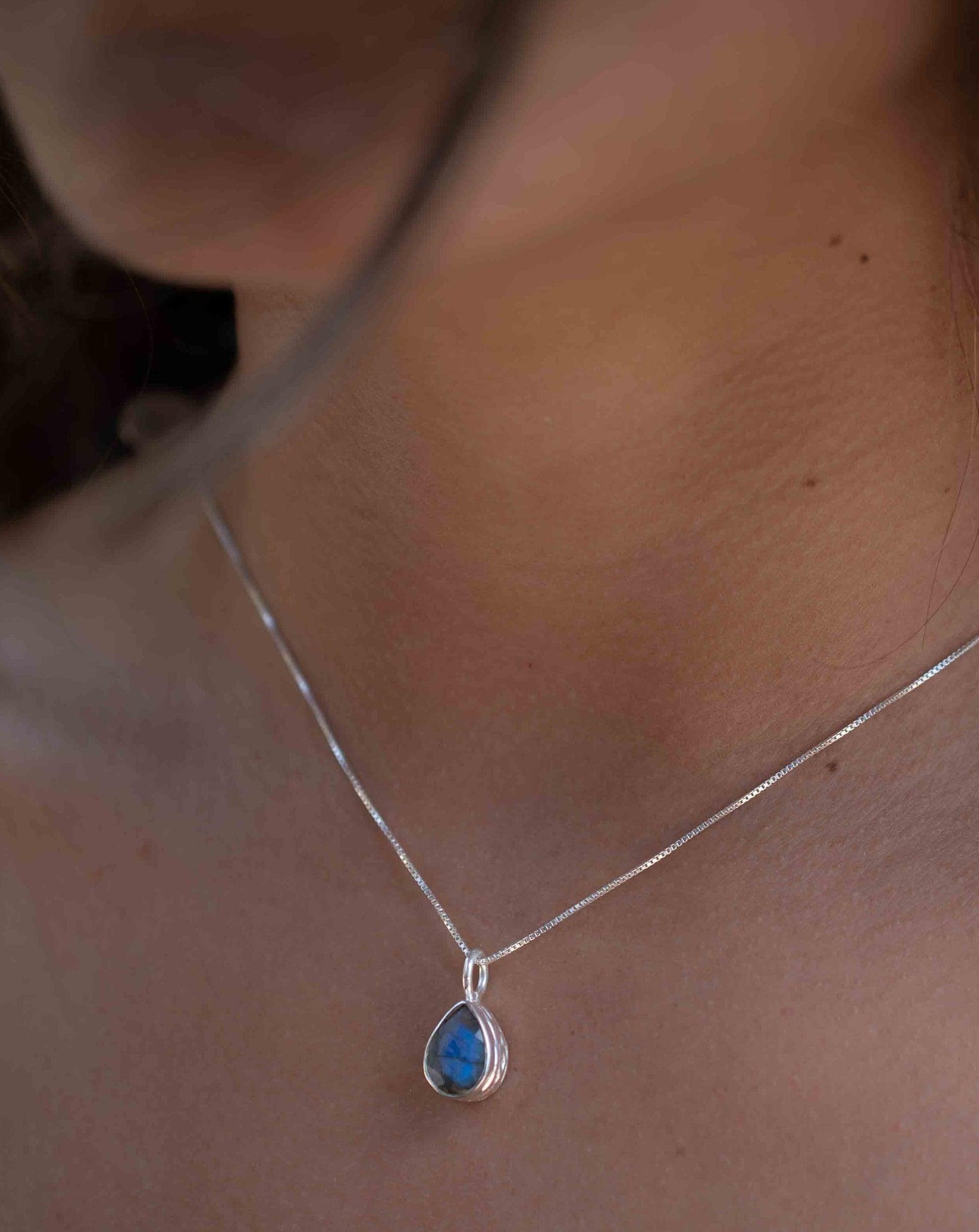 Labradorite, Aqua Chalcedony, Rose Quartz, Moonstone ~ Tear Drop ~ Sterling Silver ~ Charm ~ Layered ~ minimalist ~ delicate MP020
