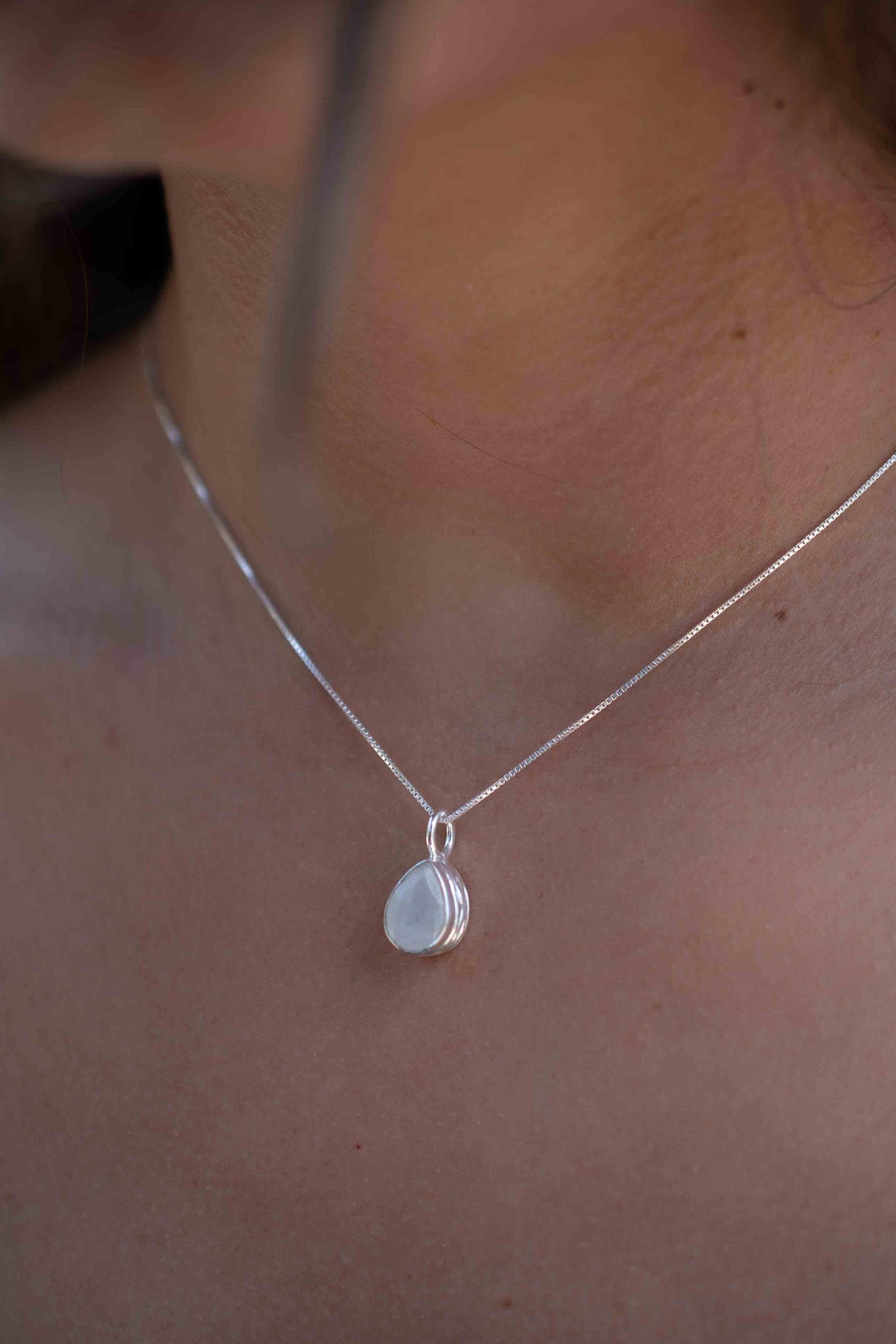 Labradorite, Aqua Chalcedony, Rose Quartz, Moonstone ~ Tear Drop ~ Sterling Silver ~ Charm ~ Layered ~ minimalist ~ delicate MP020