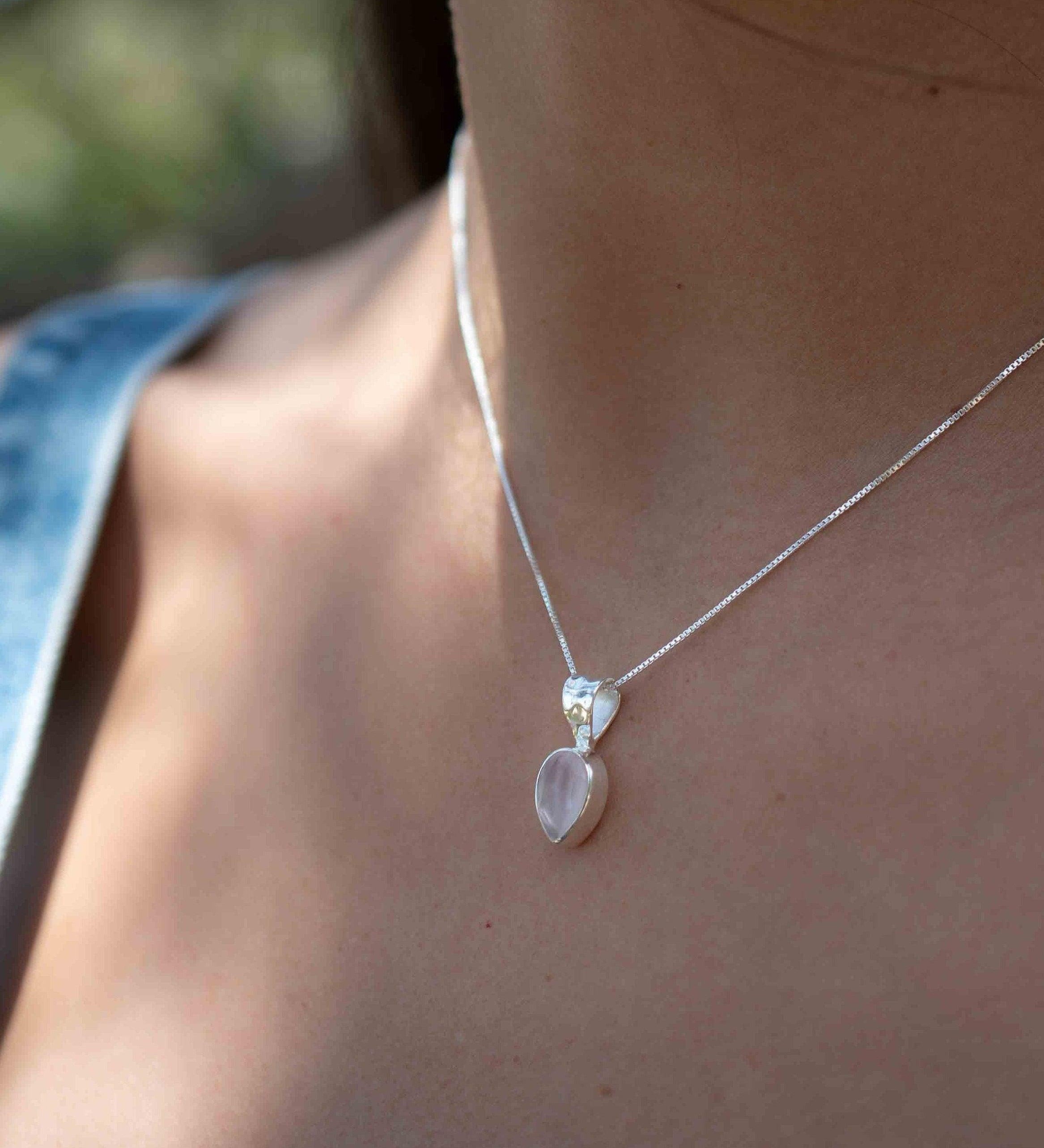 Labradorite, Aqua Chalcedony, Rose Quartz, Moonstone ~ Tear Drop ~ Sterling Silver ~ Charm ~ Layered ~ minimalist ~ delicate MN0