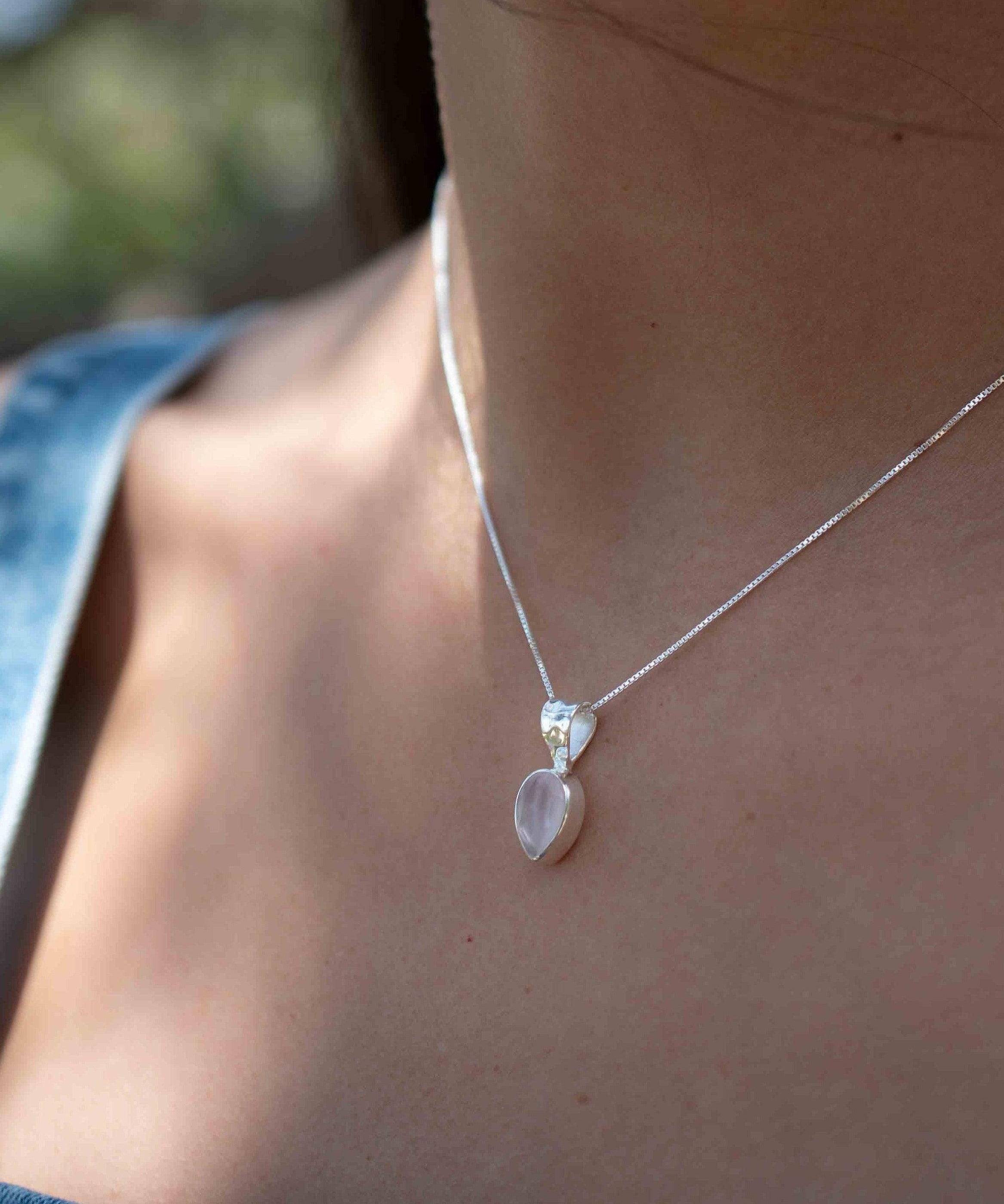 Labradorite, Aqua Chalcedony, Rose Quartz, Moonstone ~ Tear Drop ~ Sterling Silver ~ Charm ~ Layered ~ minimalist ~ delicate MN0