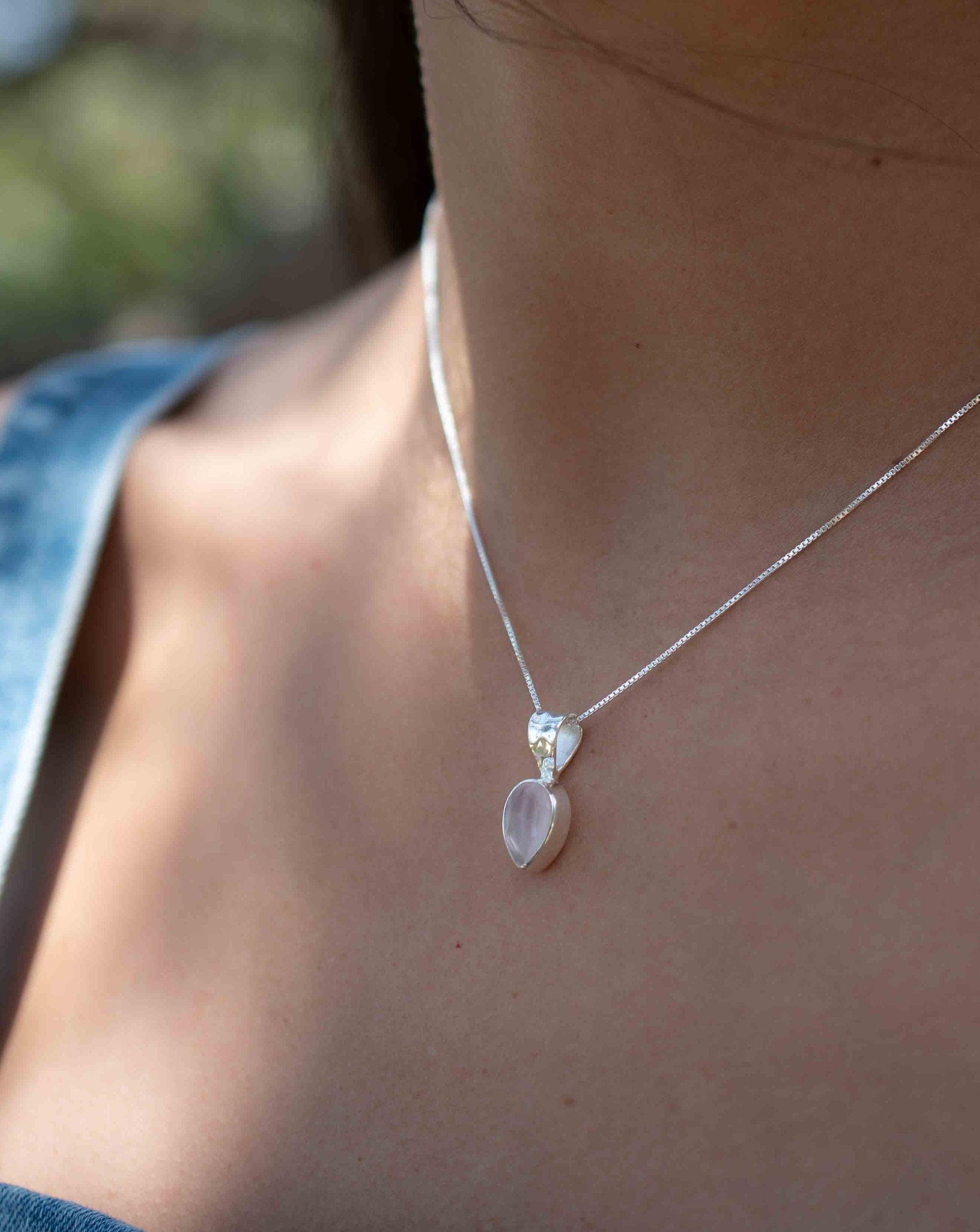 Labradorite, Aqua Chalcedony, Rose Quartz, Moonstone ~ Tear Drop ~ Sterling Silver ~ Charm ~ Layered ~ minimalist ~ delicate MN0