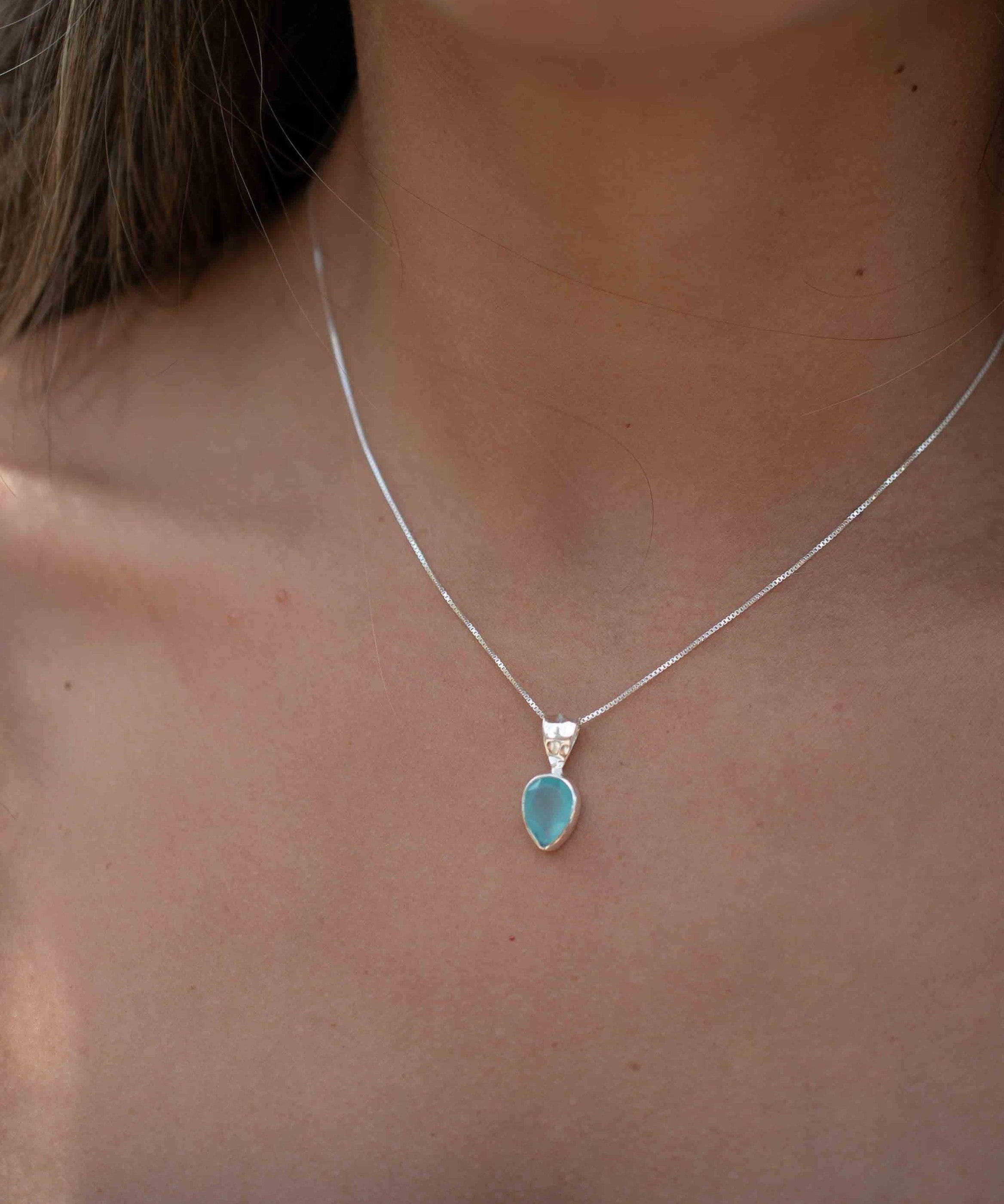 Labradorite, Aqua Chalcedony, Rose Quartz, Moonstone ~ Tear Drop ~ Sterling Silver ~ Charm ~ Layered ~ minimalist ~ delicate MN0