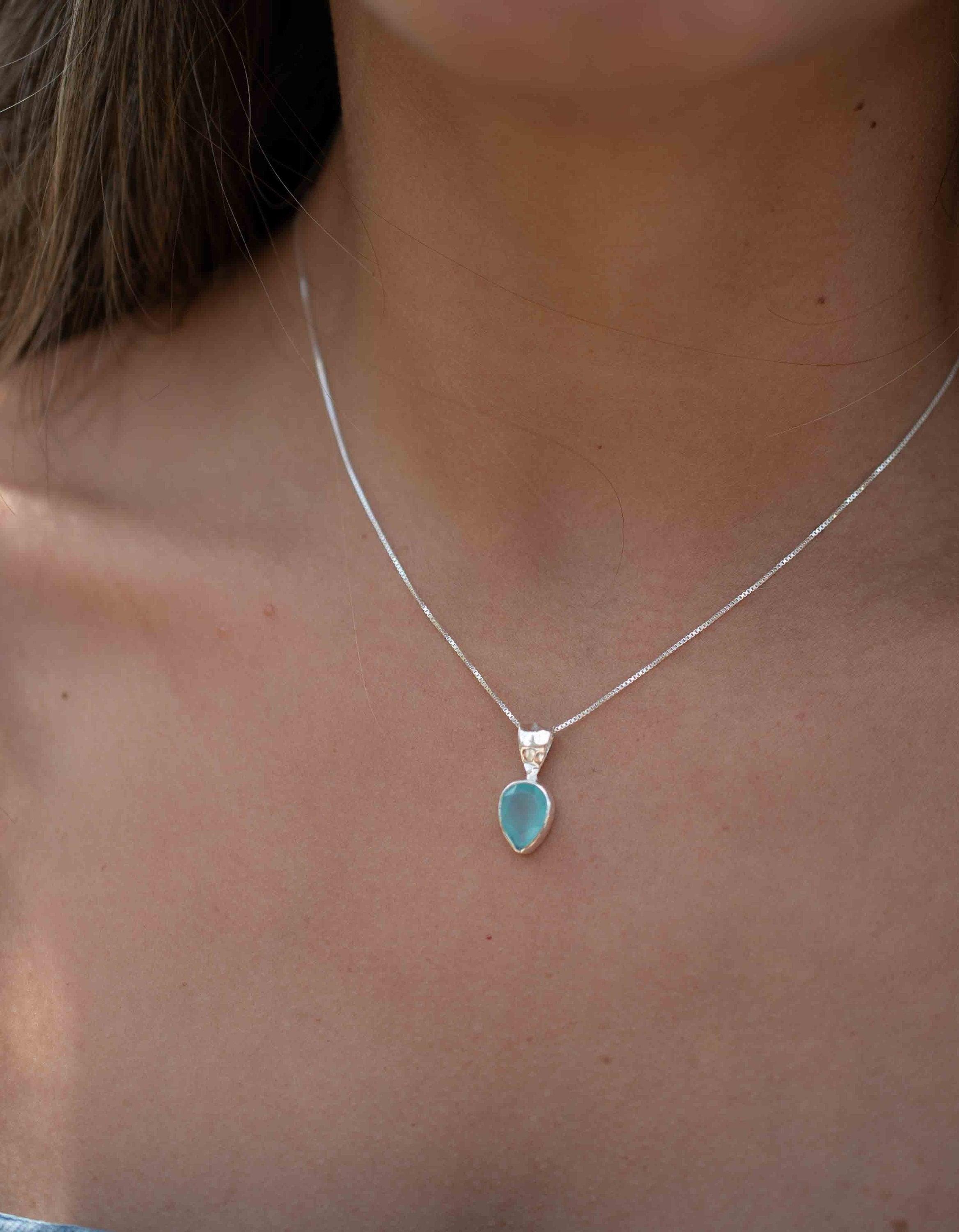 Labradorite, Aqua Chalcedony, Rose Quartz, Moonstone ~ Tear Drop ~ Sterling Silver ~ Charm ~ Layered ~ minimalist ~ delicate MN0