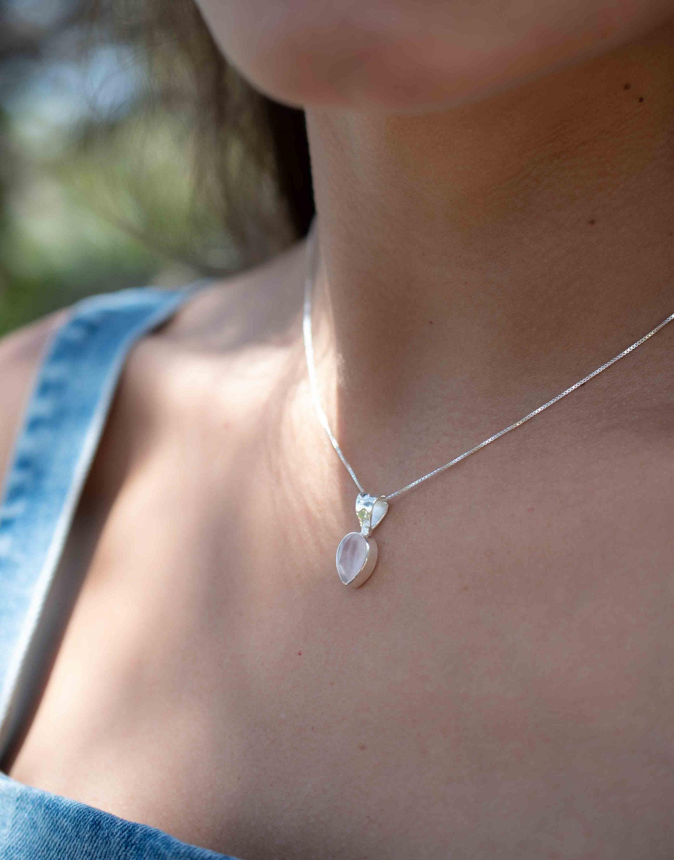 Labradorite, Aqua Chalcedony, Rose Quartz, Moonstone ~ Tear Drop ~ Sterling Silver ~ Charm ~ Layered ~ minimalist ~ delicate MN0