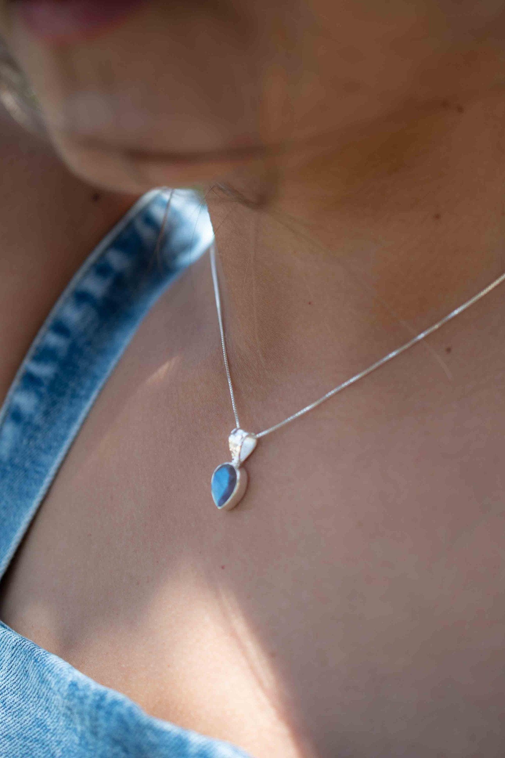 Labradorite, Aqua Chalcedony, Rose Quartz, Moonstone ~ Tear Drop ~ Sterling Silver ~ Charm ~ Layered ~ minimalist ~ delicate MN0