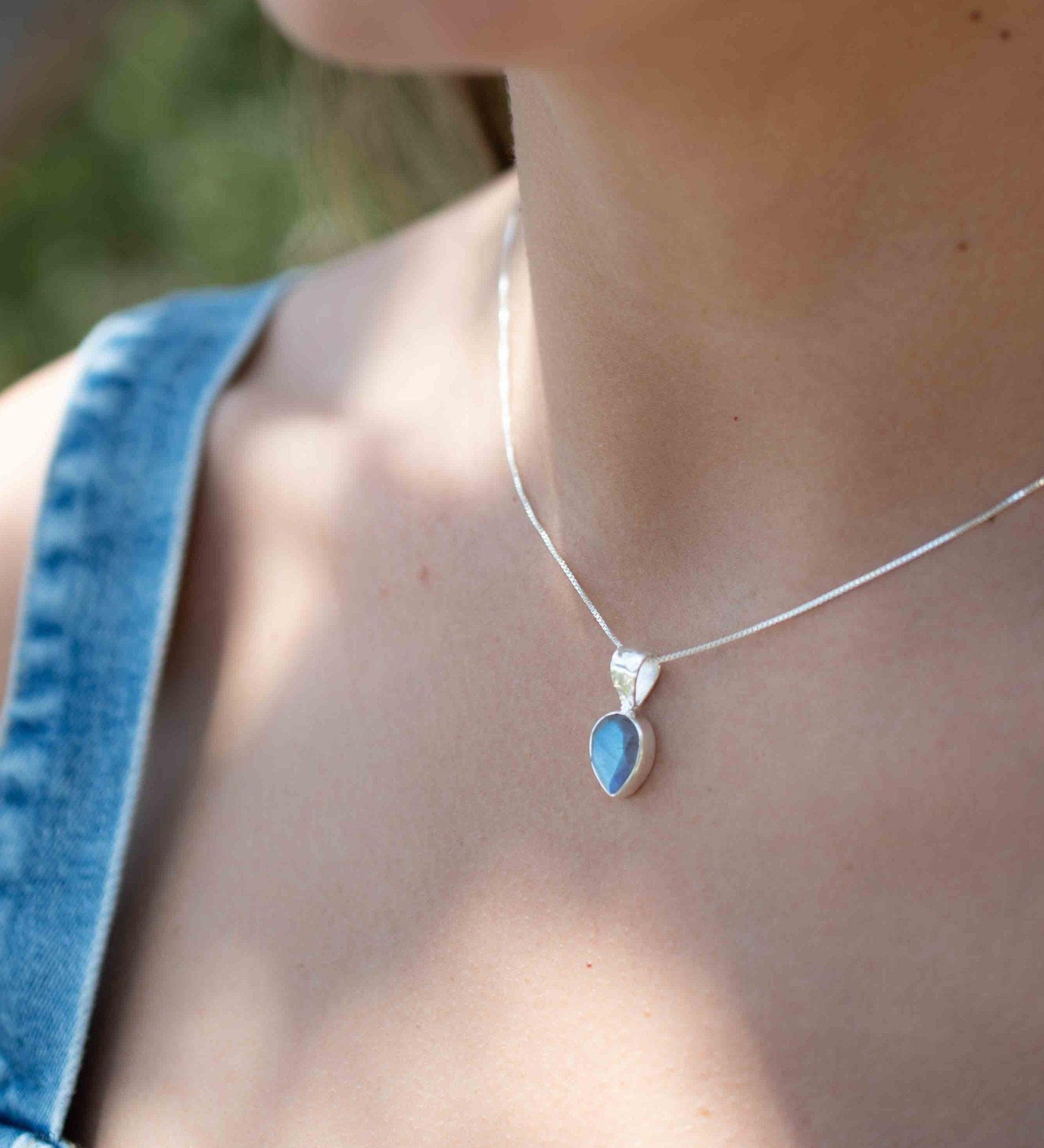 Labradorite, Aqua Chalcedony, Rose Quartz, Moonstone ~ Tear Drop ~ Sterling Silver ~ Charm ~ Layered ~ minimalist ~ delicate MN0