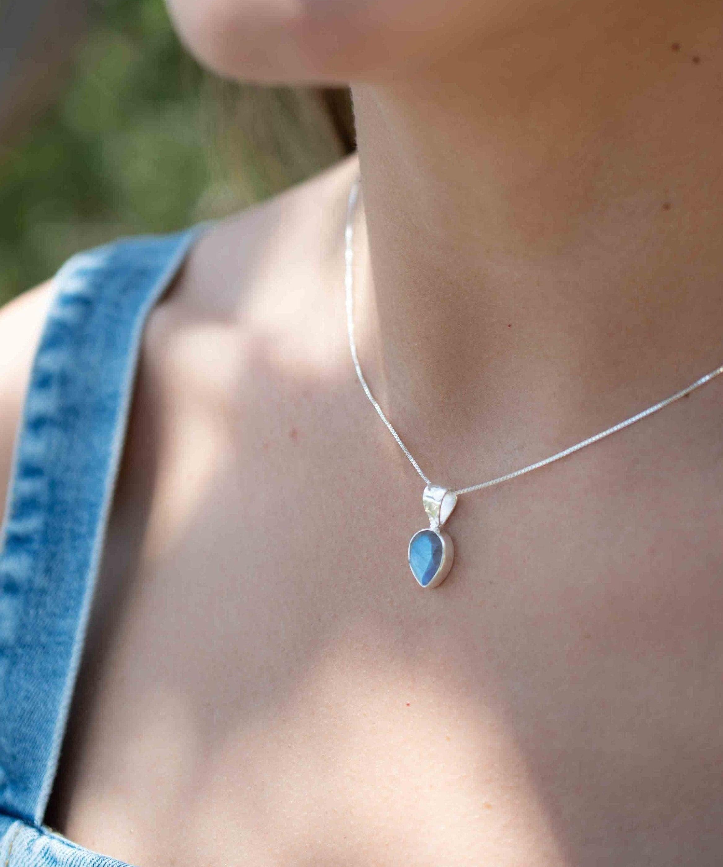 Labradorite, Aqua Chalcedony, Rose Quartz, Moonstone ~ Tear Drop ~ Sterling Silver ~ Charm ~ Layered ~ minimalist ~ delicate MN0