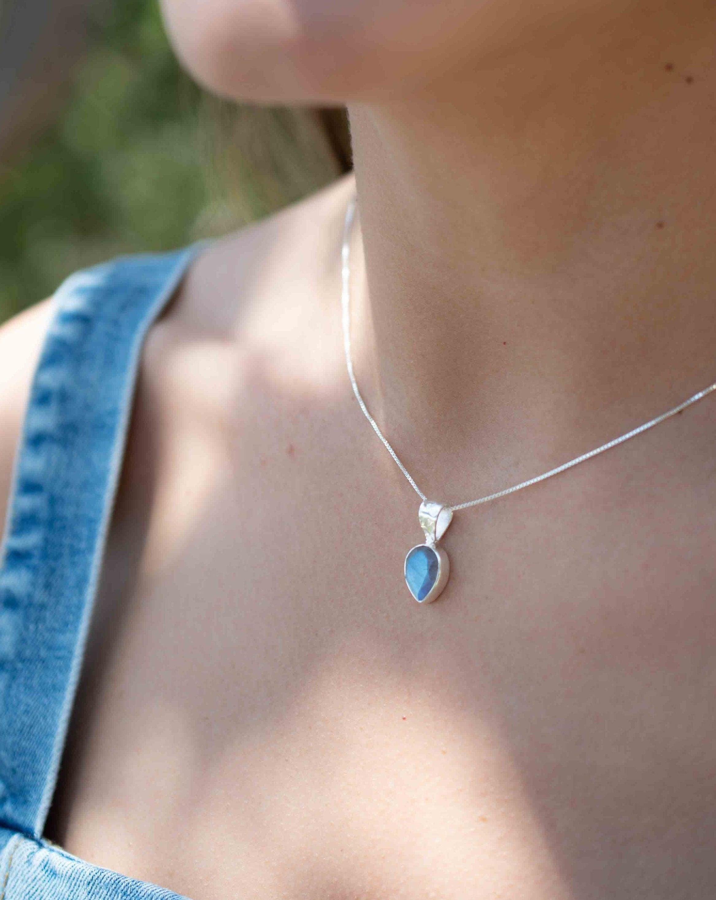 Labradorite, Aqua Chalcedony, Rose Quartz, Moonstone ~ Tear Drop ~ Sterling Silver ~ Charm ~ Layered ~ minimalist ~ delicate MN0