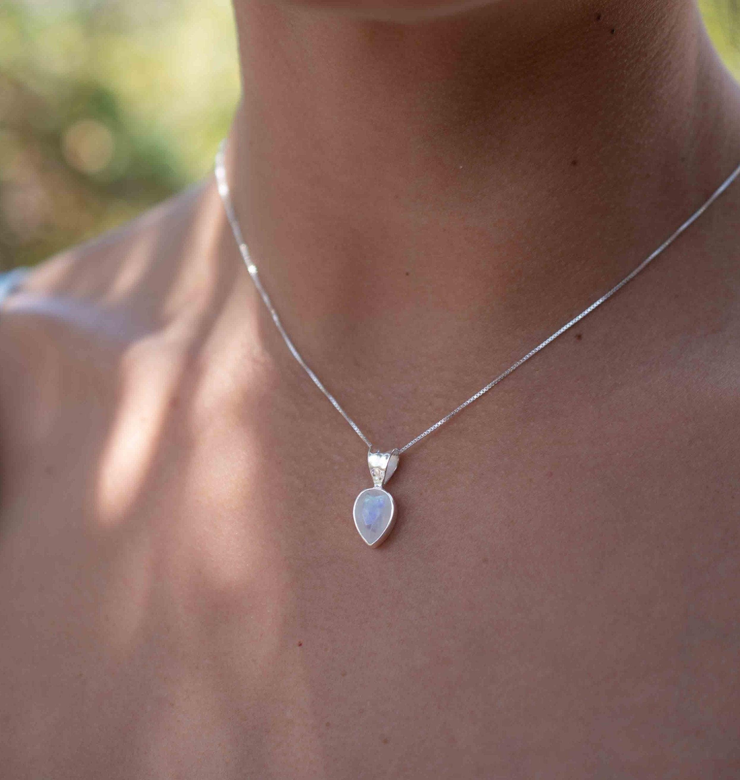Labradorite, Aqua Chalcedony, Rose Quartz, Moonstone ~ Tear Drop ~ Sterling Silver ~ Charm ~ Layered ~ minimalist ~ delicate MN0