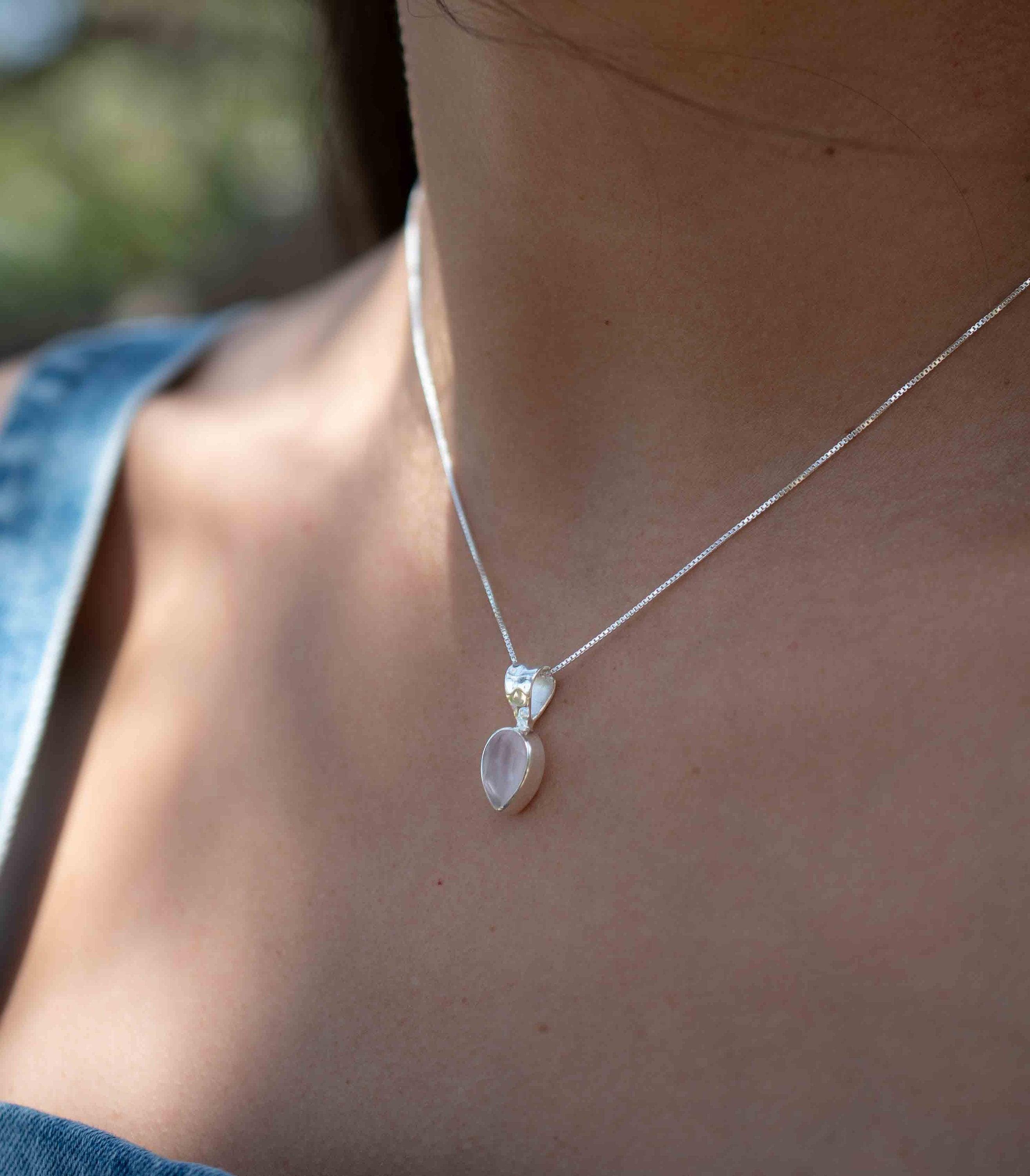 Labradorite, Aqua Chalcedony, Rose Quartz, Moonstone ~ Tear Drop ~ Sterling Silver ~ Charm ~ Layered ~ minimalist ~ delicate MN0