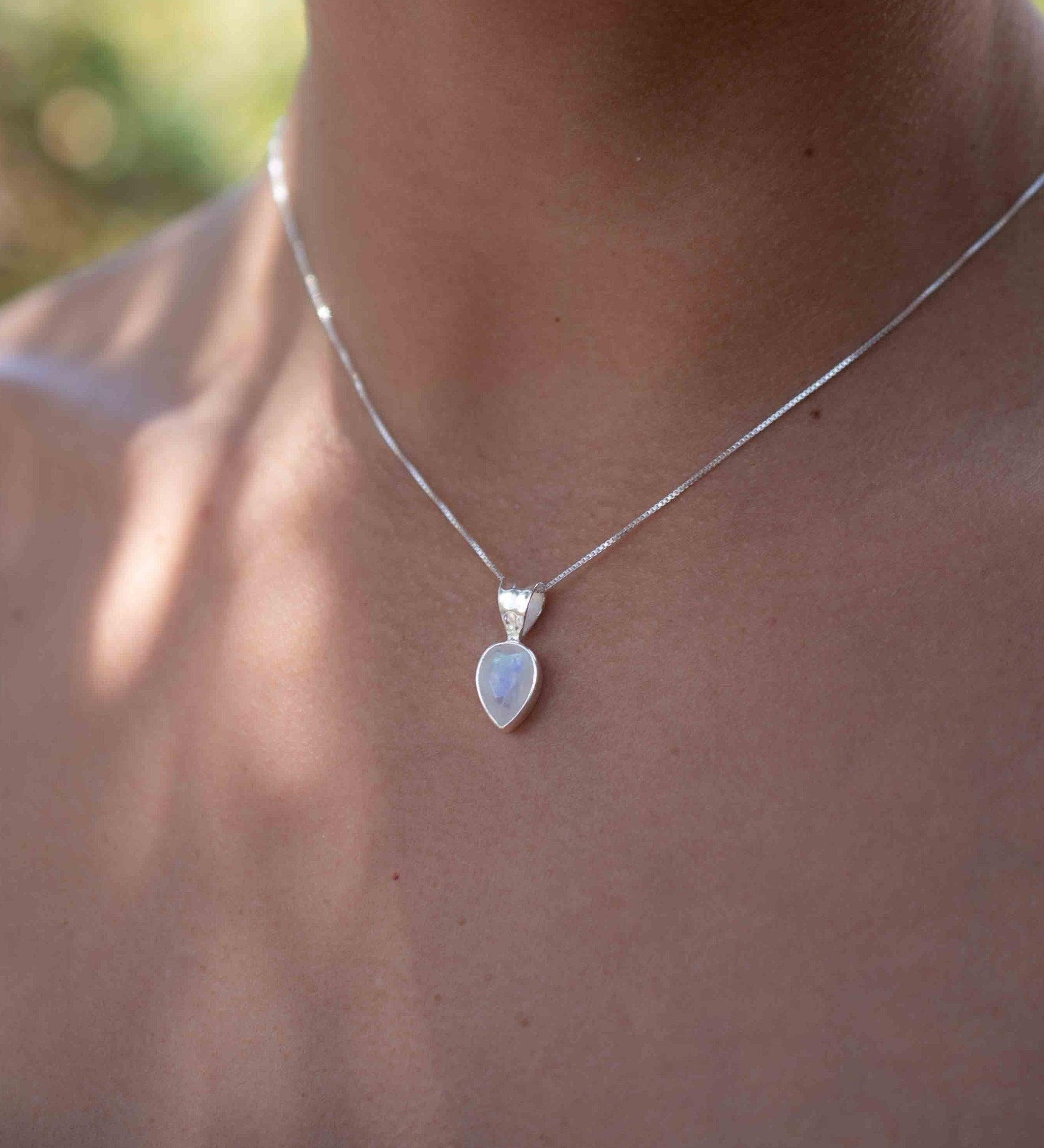 Labradorite, Aqua Chalcedony, Rose Quartz, Moonstone ~ Tear Drop ~ Sterling Silver ~ Charm ~ Layered ~ minimalist ~ delicate MN0
