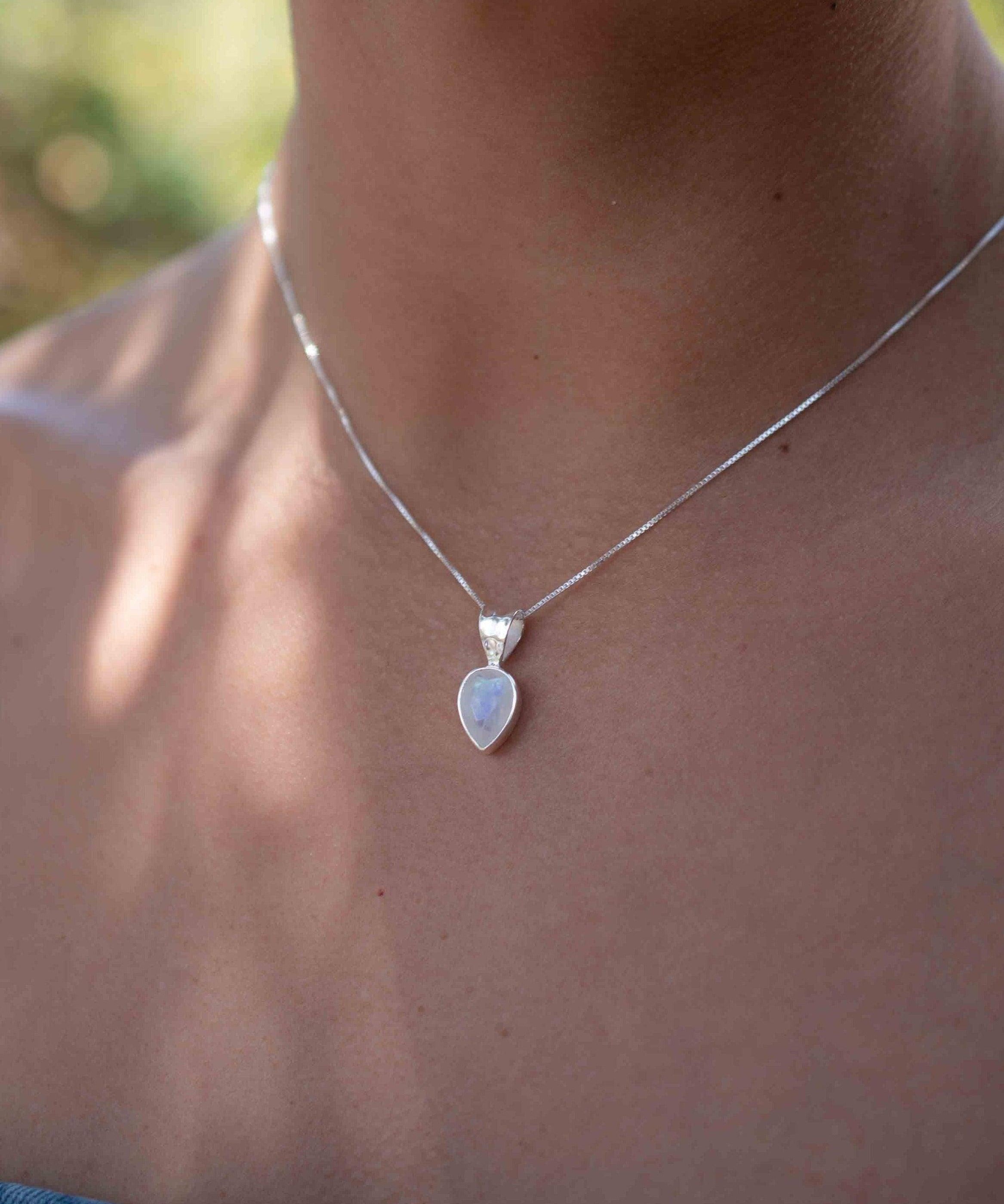 Labradorite, Aqua Chalcedony, Rose Quartz, Moonstone ~ Tear Drop ~ Sterling Silver ~ Charm ~ Layered ~ minimalist ~ delicate MN0